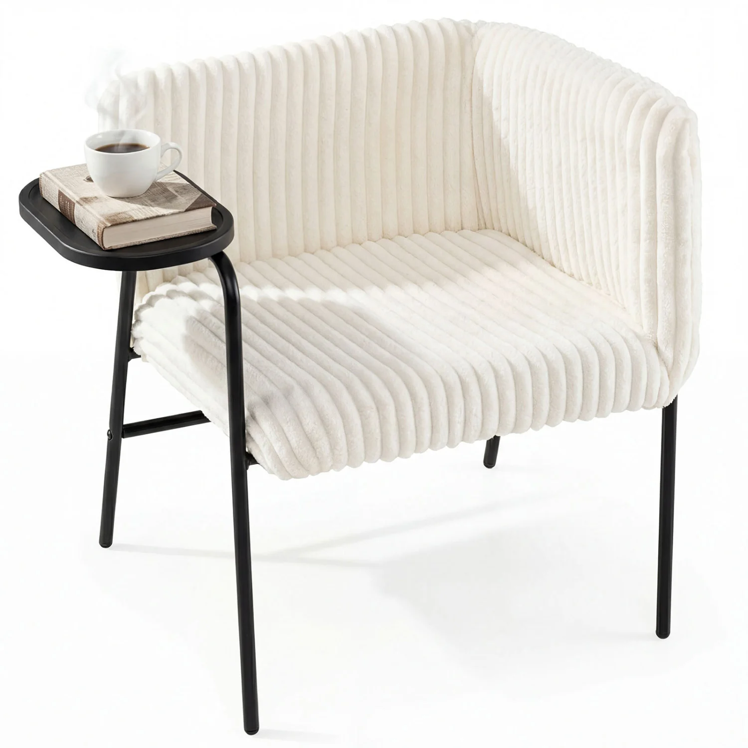 Accent Chair with Tray Table, Metal Frame, Beige