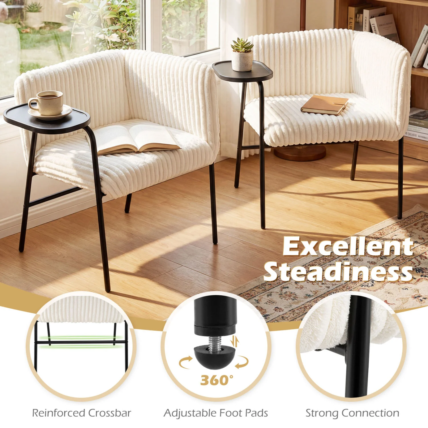 Accent Chair with Tray Table, Metal Frame, Beige - Image 9