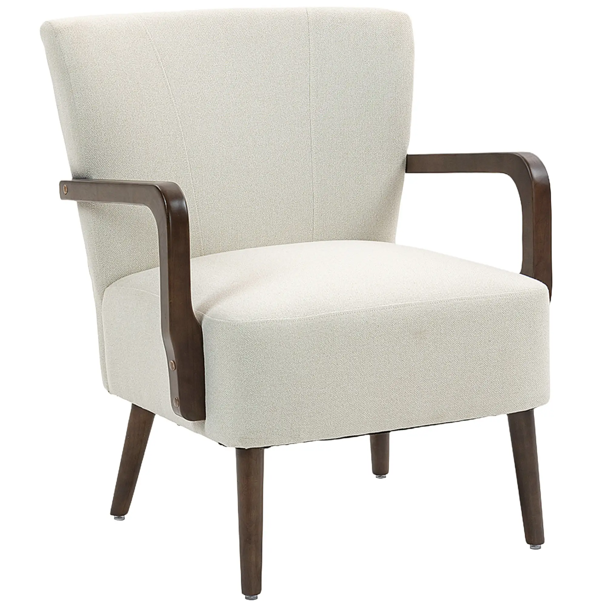 Accent Chair, Wooden Legs, Linen Fabric, Thick Padding, Cream White - Image 11
