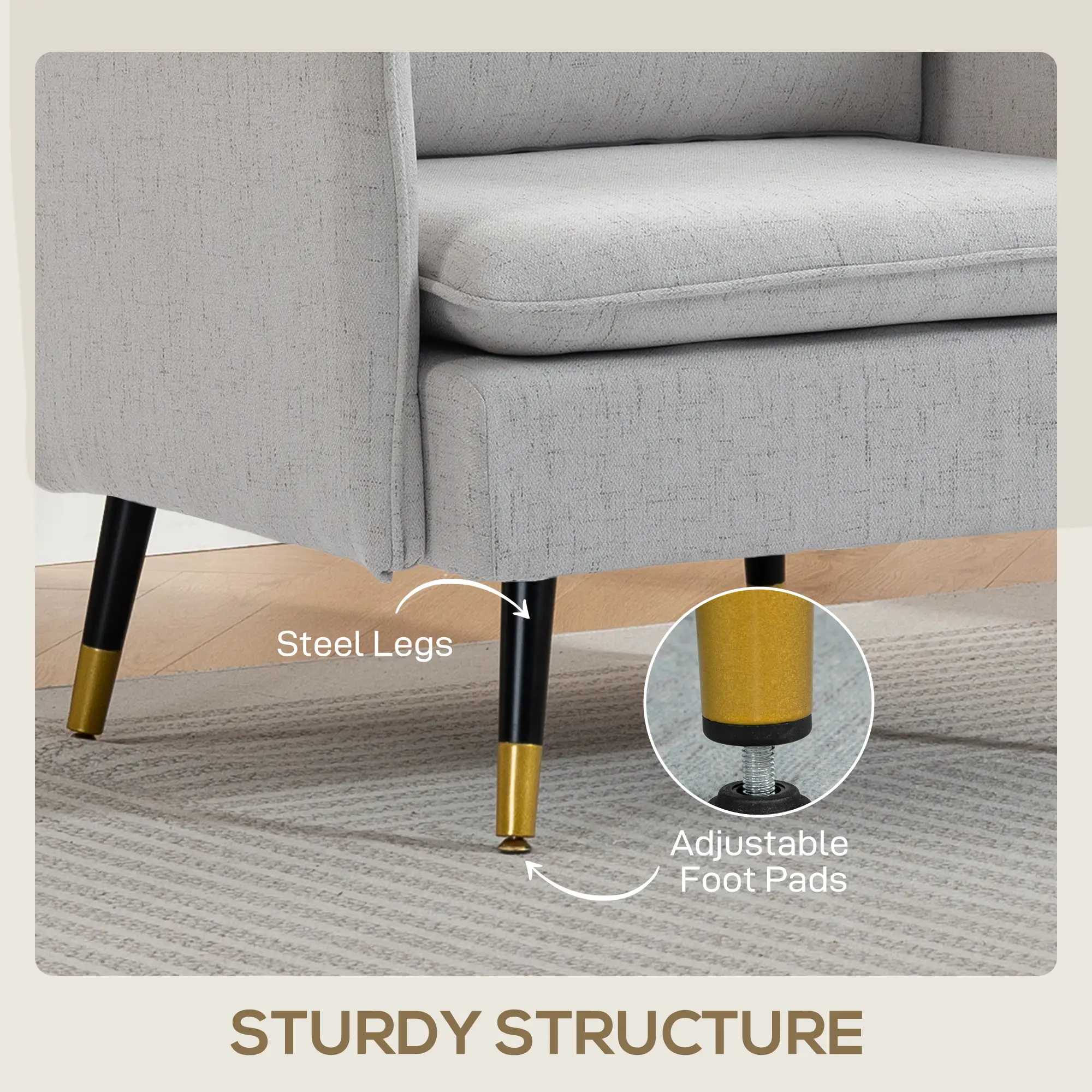 Accent Chairs Set of 2, Upholstered Armchairs, Tufted Back Cushion, Steel Legs - Image 5