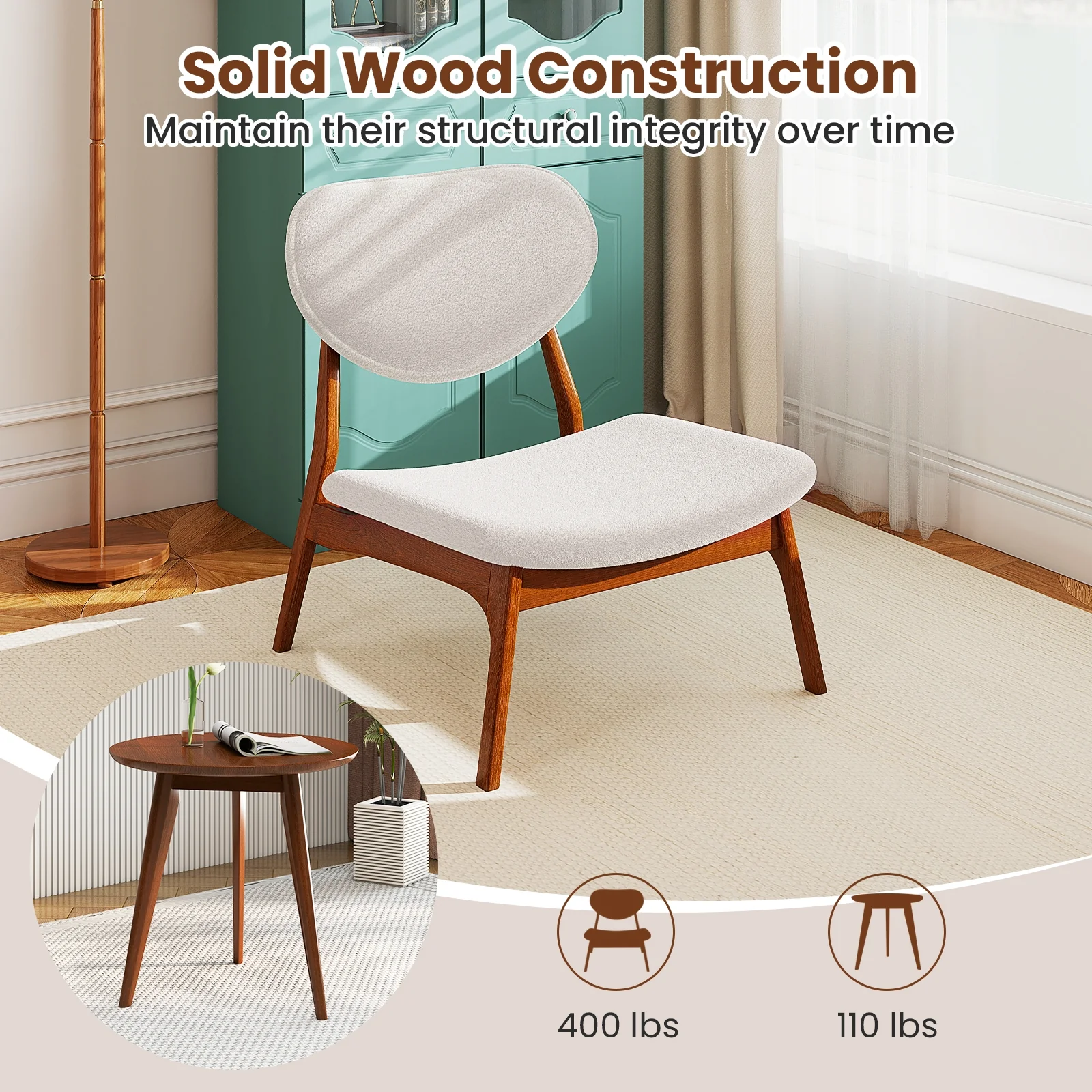 Accent Chairs Set Of 2 With Side Table, Solid Wood Frame, Beige - Image 10