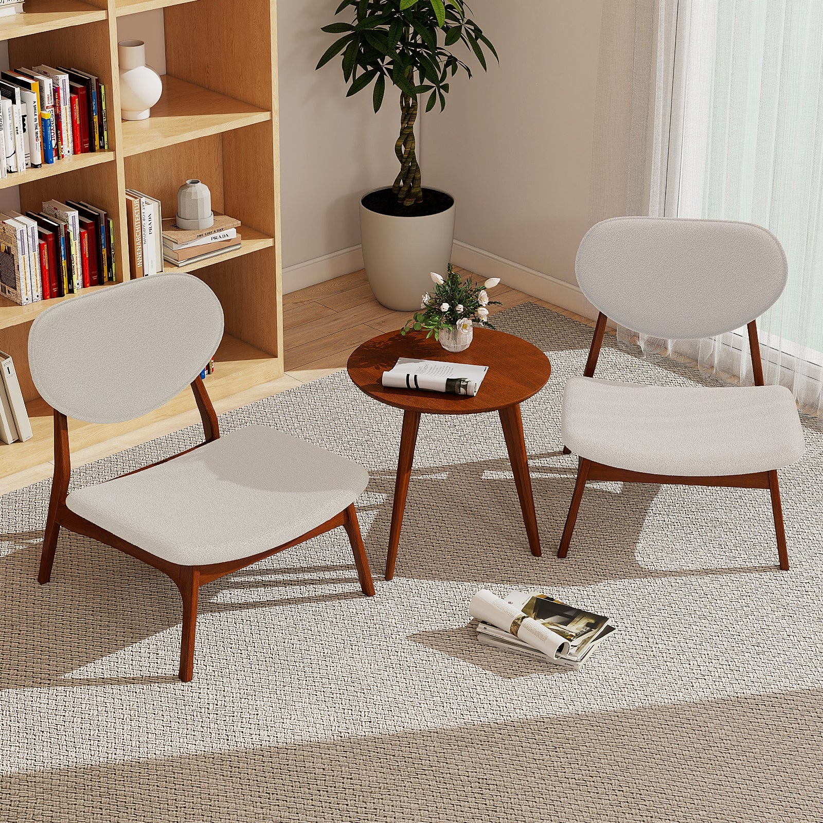 Accent Chairs Set Of 2 With Side Table, Solid Wood Frame, Beige - Image 2