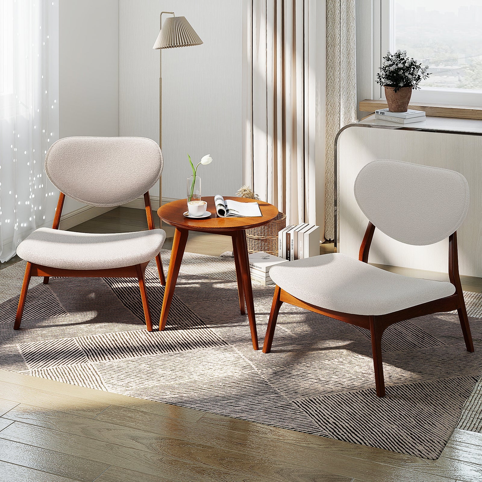 Accent Chairs Set Of 2 With Side Table, Solid Wood Frame, Beige - Image 3
