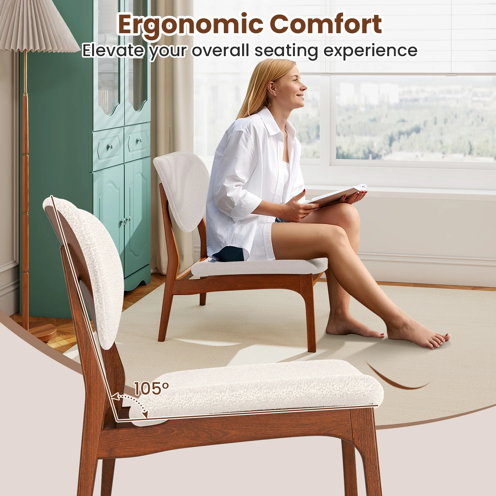 Accent Chairs Set Of 2 With Side Table, Solid Wood Frame, Beige - Image 9