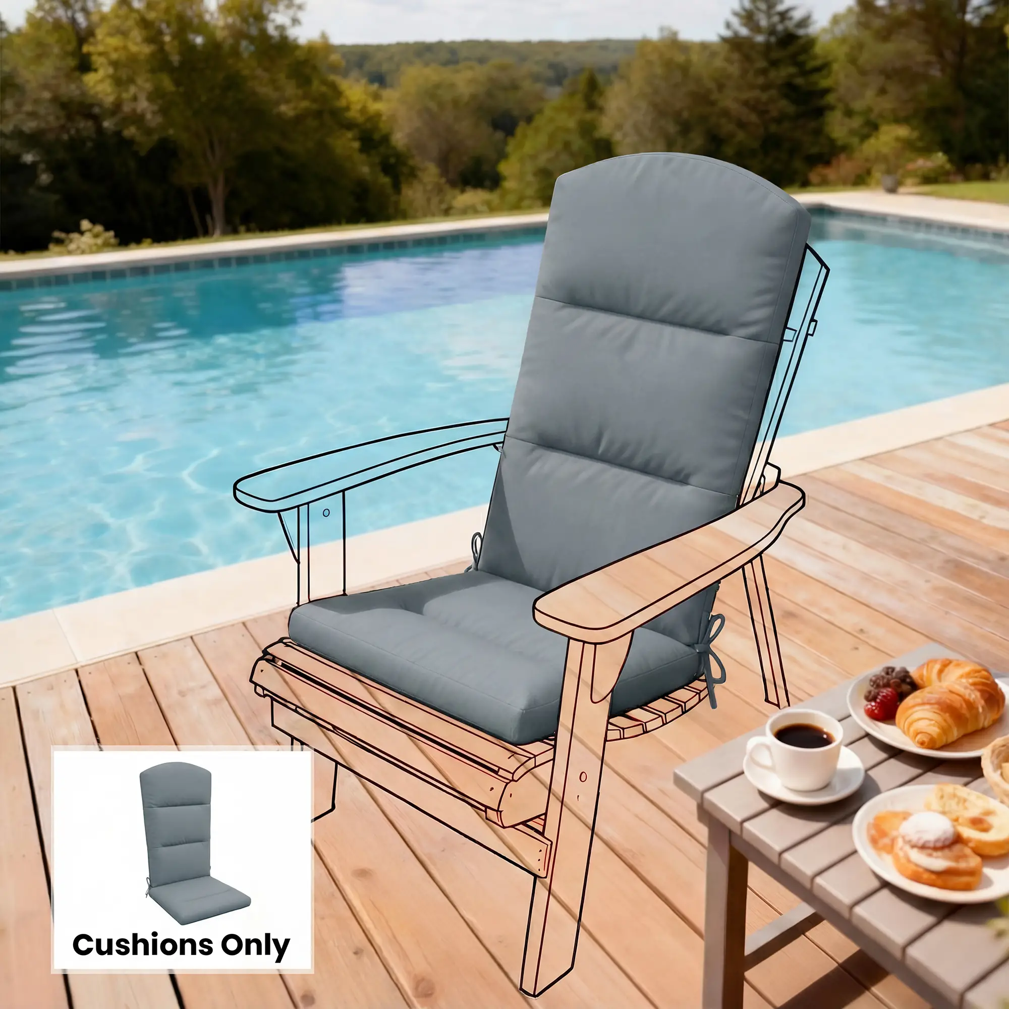 Adirondack Chair Cushion, Replacement With Back And Ties, Dark Grey - Image 10