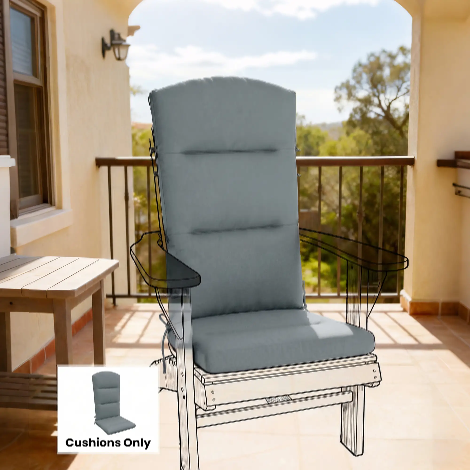 Adirondack Chair Cushion, Replacement With Back And Ties, Dark Grey - Image 9
