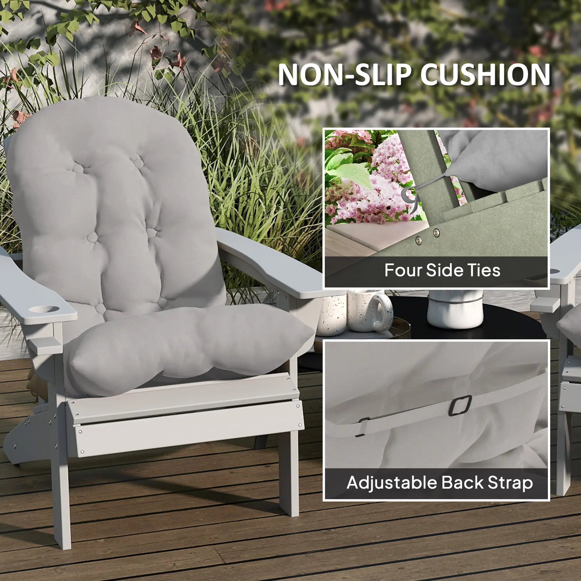Adirondack Chair Cushions, Set of 2, Light Grey - Image 6