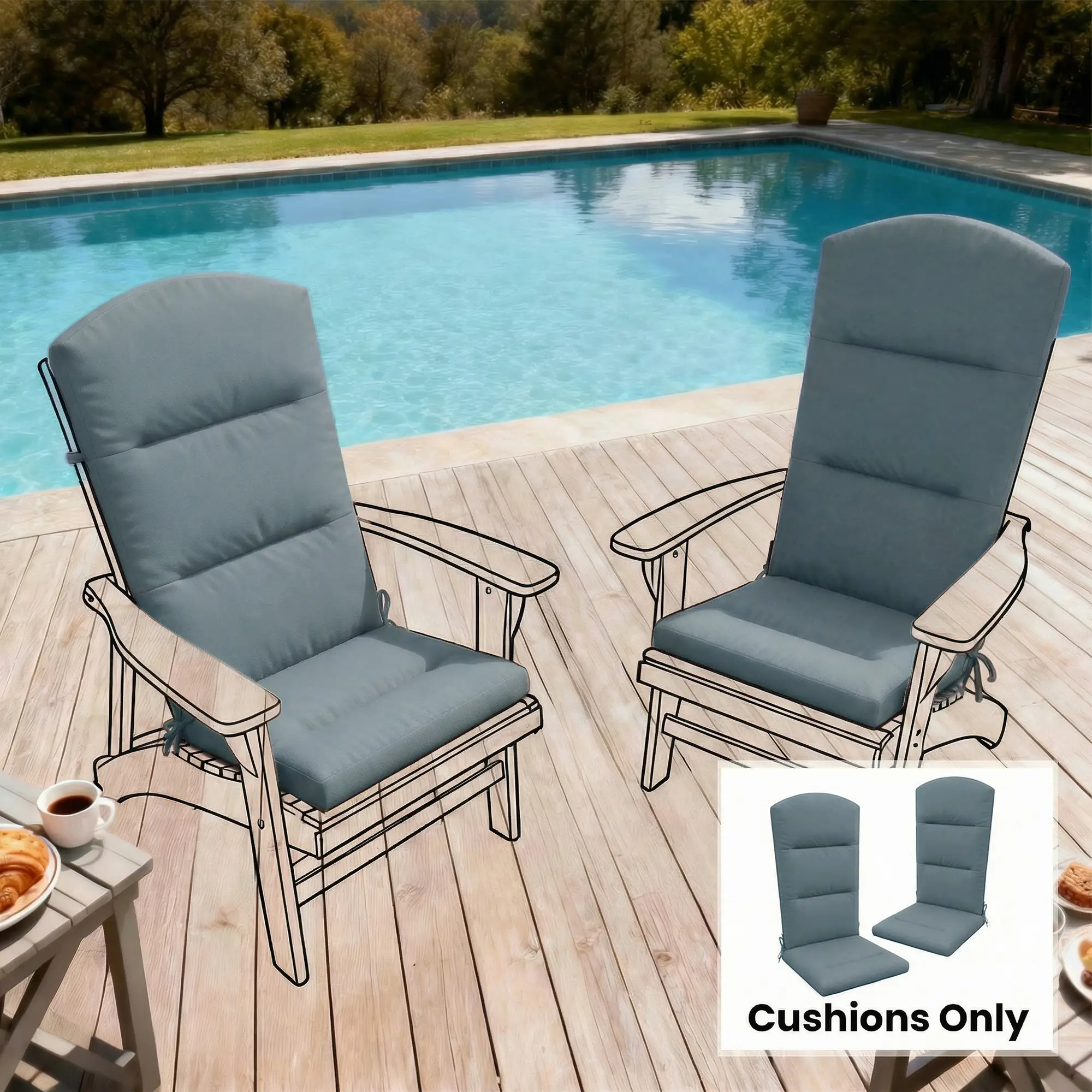 Adirondack Chair Replacement Cushion, With Back And Ties, Dark Grey - Image 10