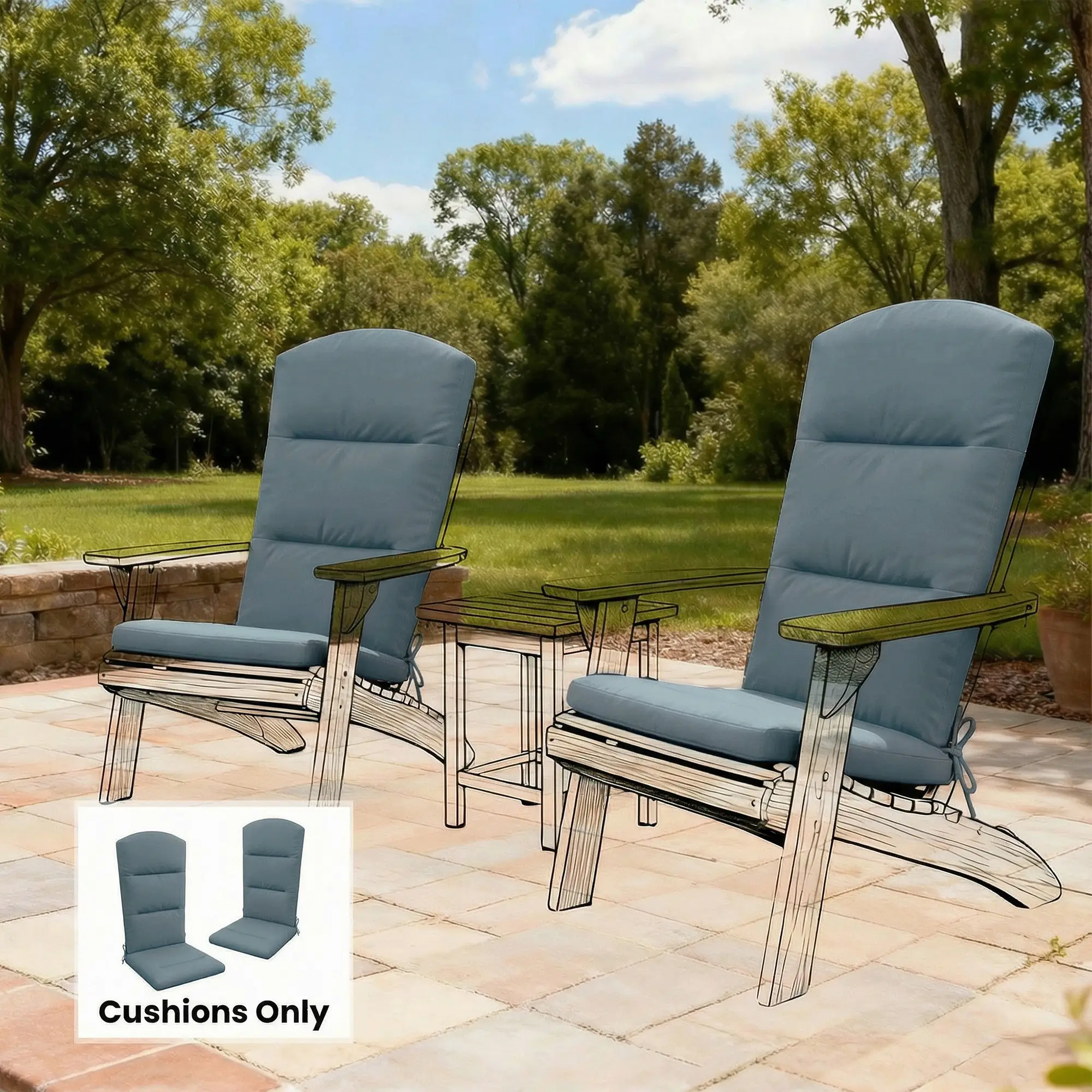 Adirondack Chair Replacement Cushion, With Back And Ties, Dark Grey - Image 2