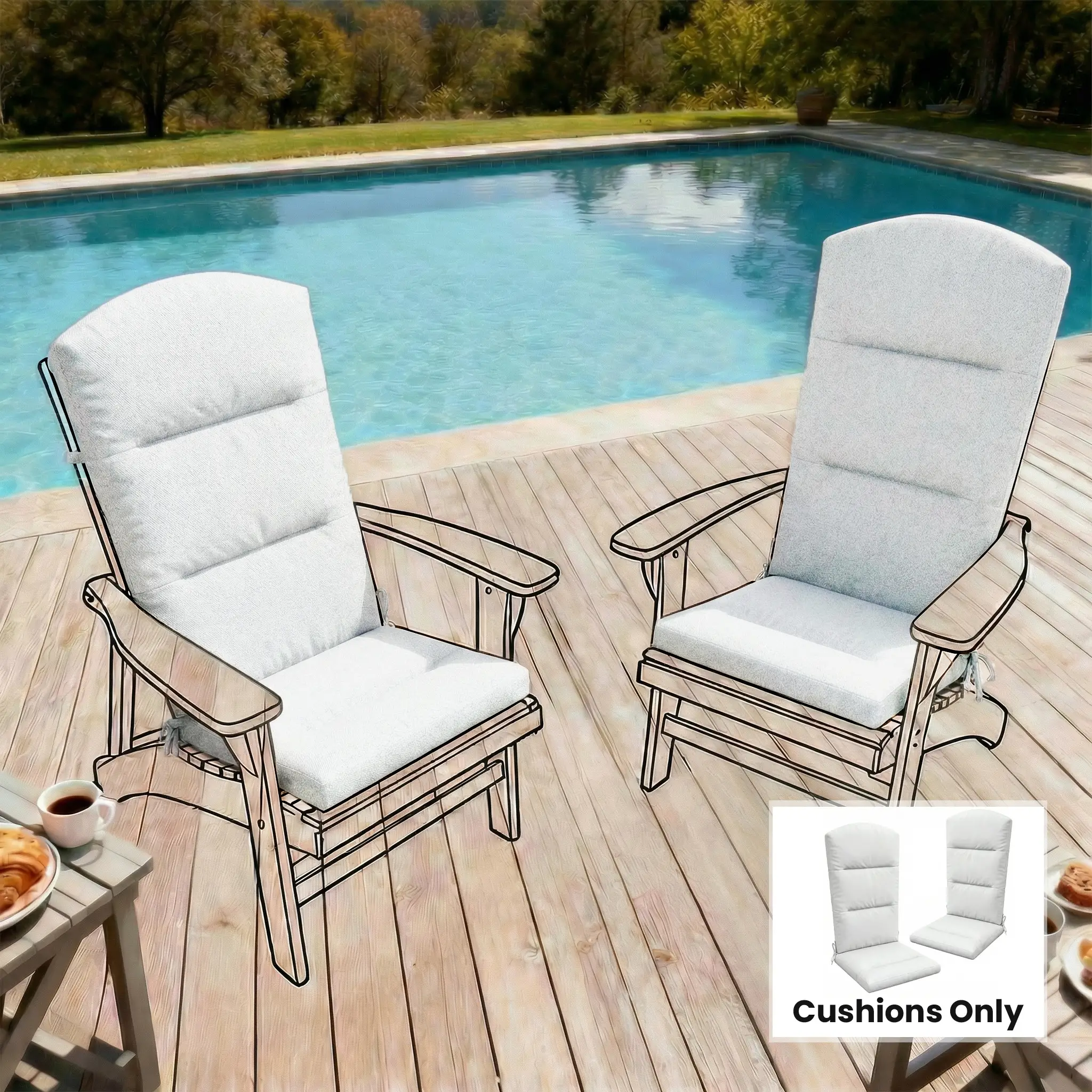 Adirondack Chair Replacement Cushion, With Back And Ties, Light Grey - Image 10