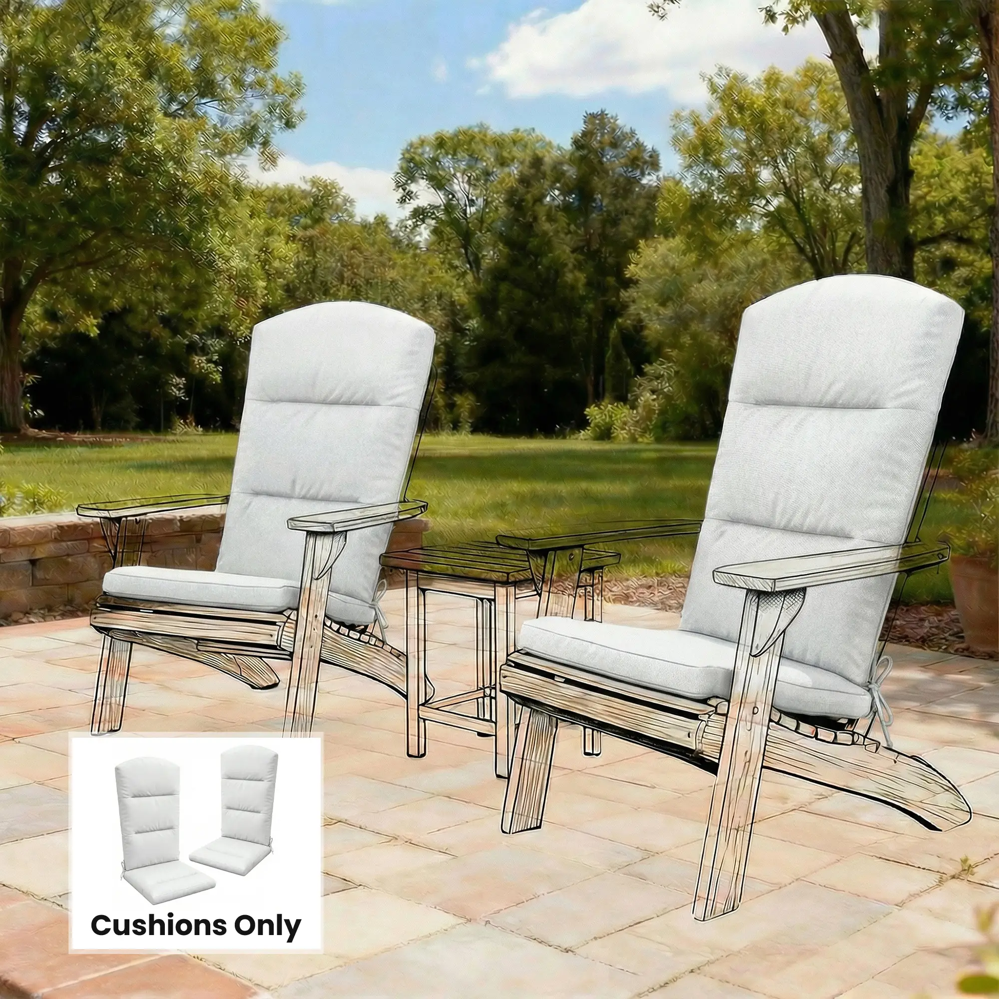 Adirondack Chair Replacement Cushion, With Back And Ties, Light Grey - Image 2
