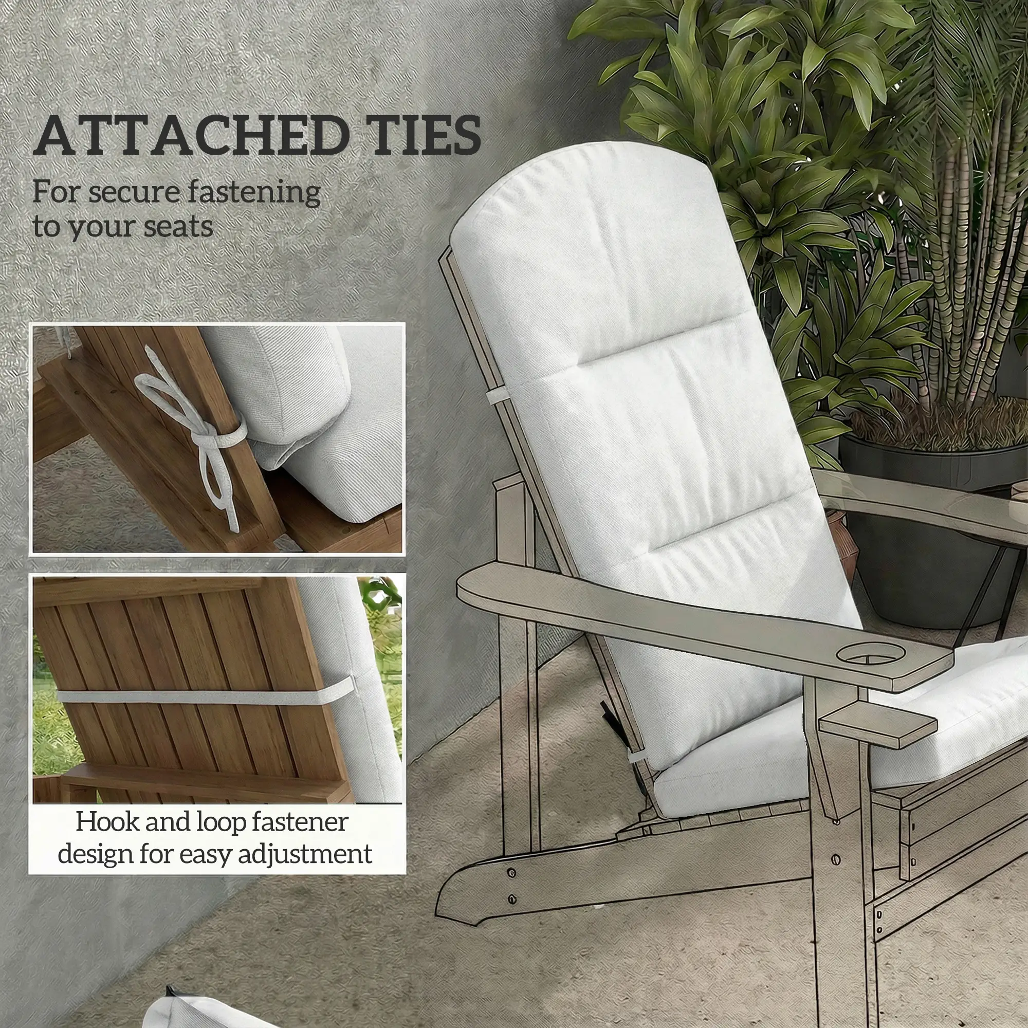 Adirondack Chair Replacement Cushion, With Back And Ties, Light Grey - Image 6