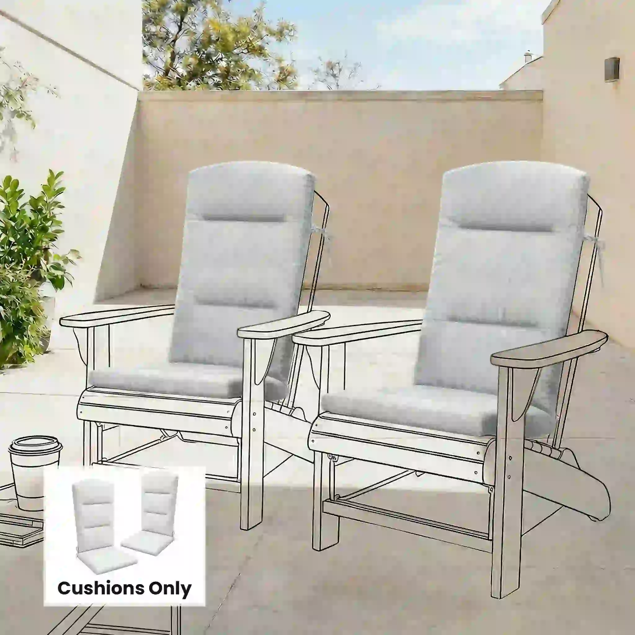 Adirondack Chair Replacement Cushion, With Back And Ties, Light Grey - Image 7