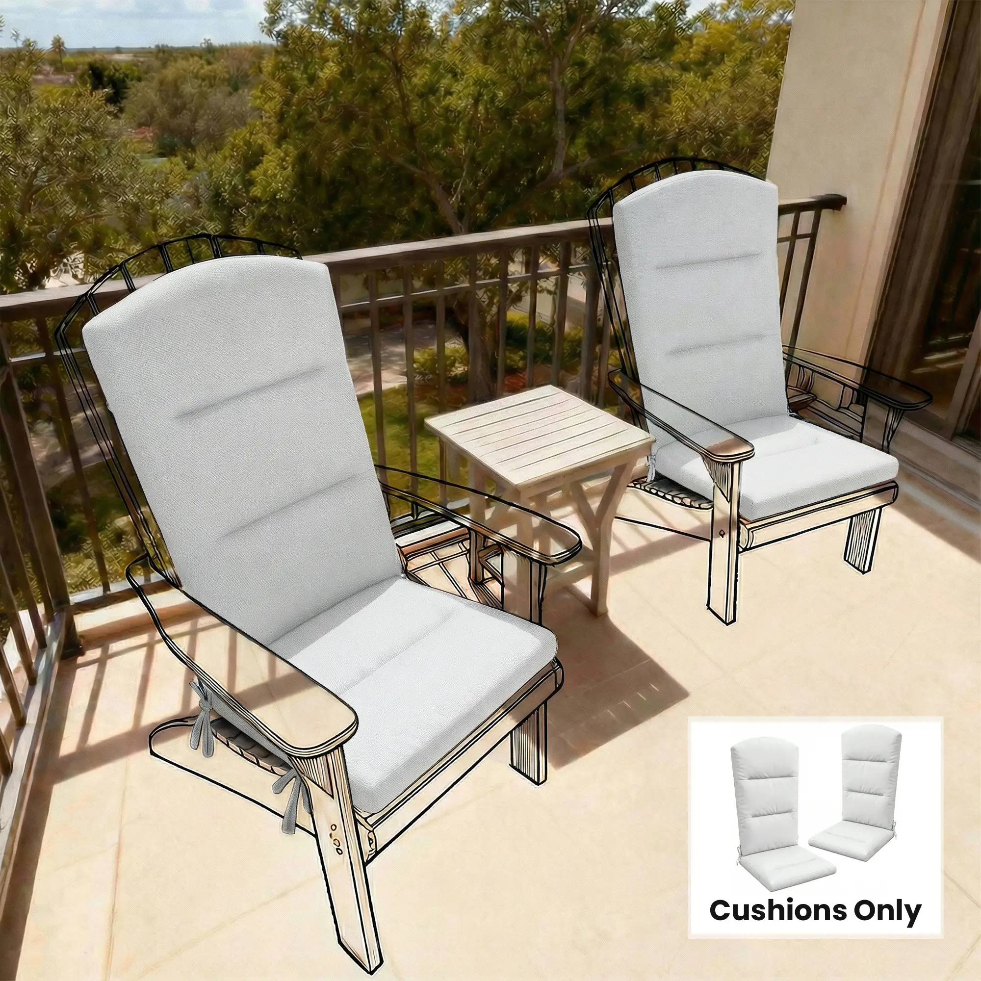 Adirondack Chair Replacement Cushion, With Back And Ties, Light Grey - Image 8