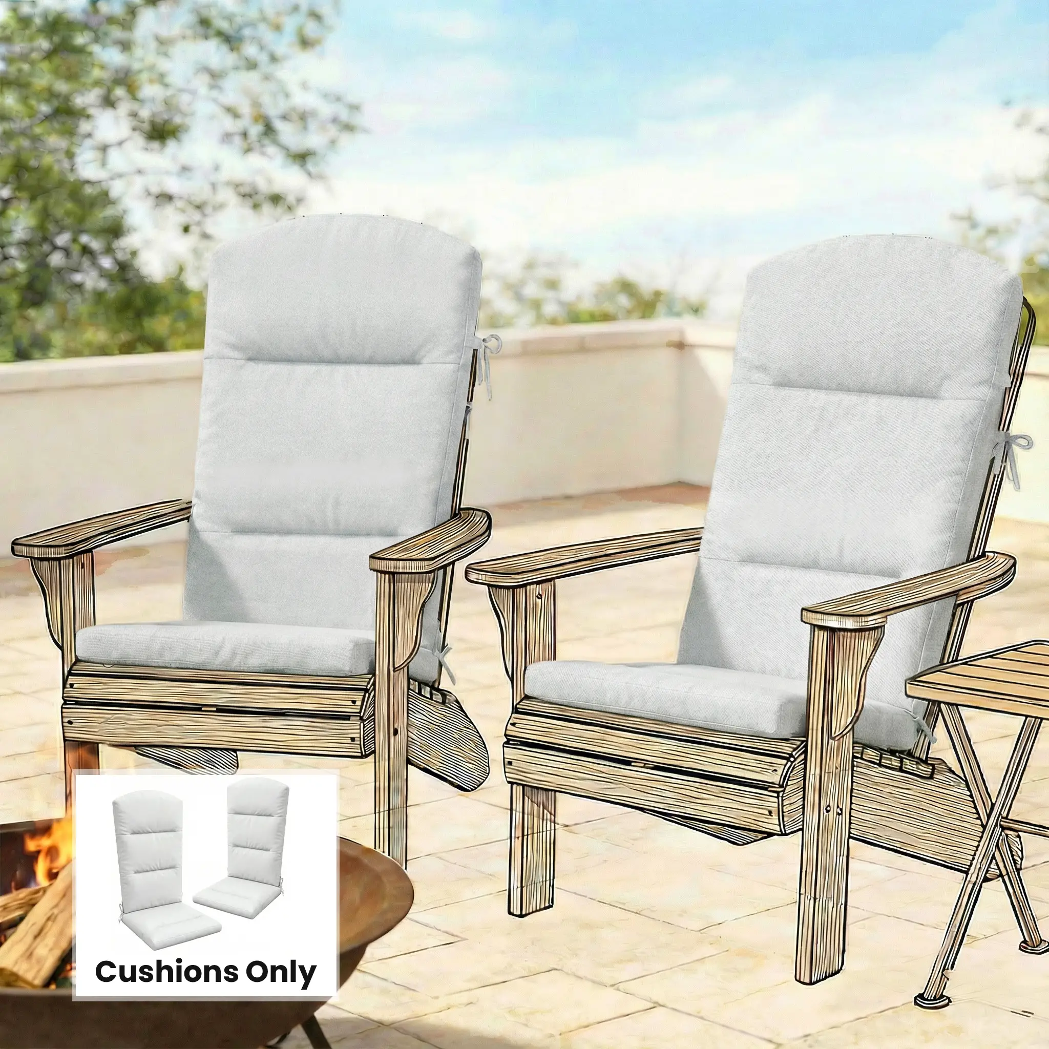 Adirondack Chair Replacement Cushion, With Back And Ties, Light Grey - Image 9
