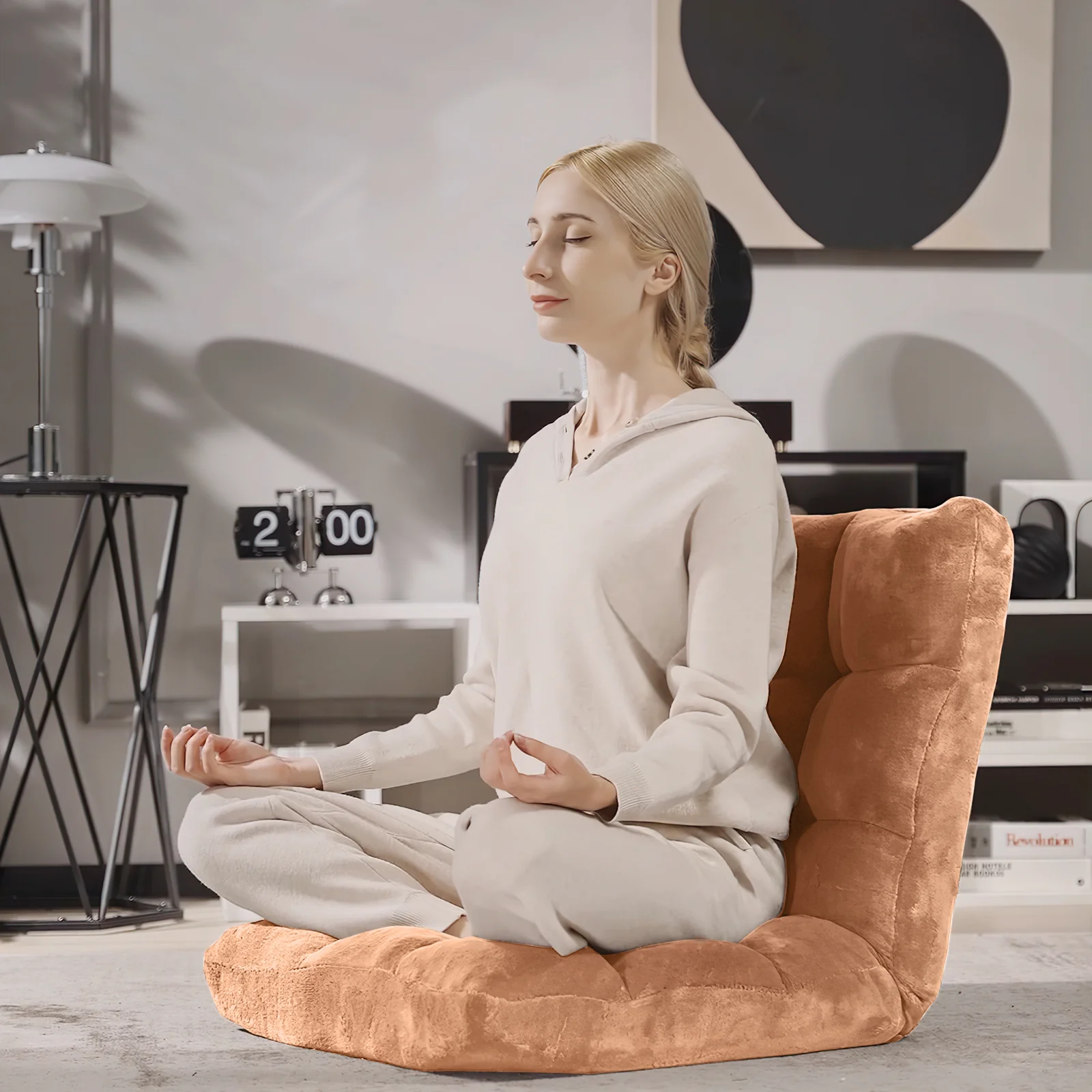 Adjustable 14-Position Cushioned Floor Chair, Beige - Image 2