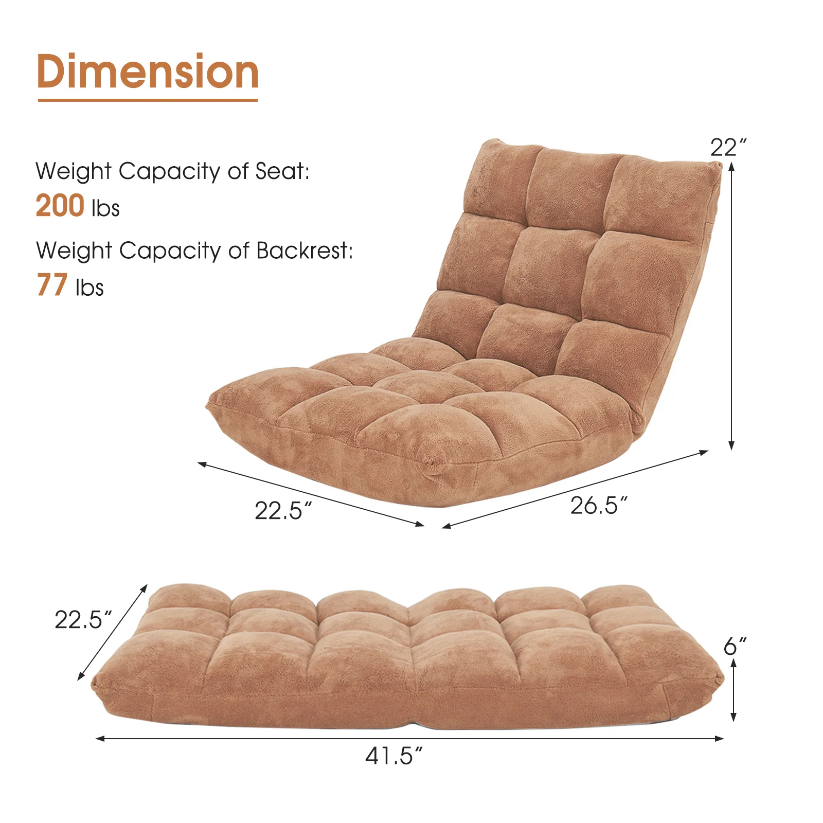 Adjustable 14-Position Cushioned Floor Chair, Beige - Image 6
