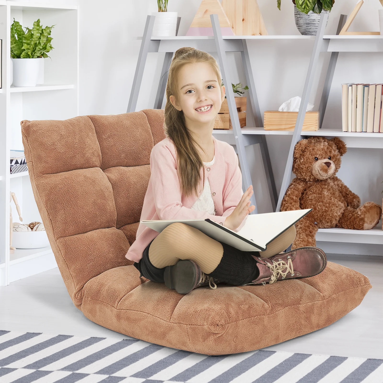 Adjustable 14-Position Cushioned Floor Chair, Beige - Image 7
