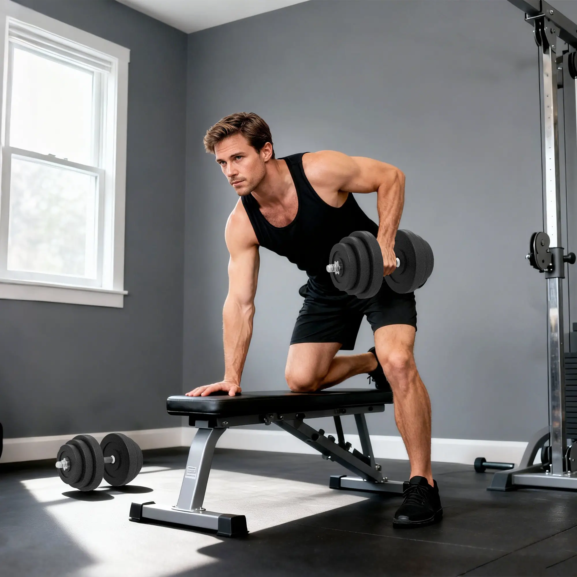 Adjustable 2 x 44lbs Dumbbell Set, Fitness Training, Black - Image 10