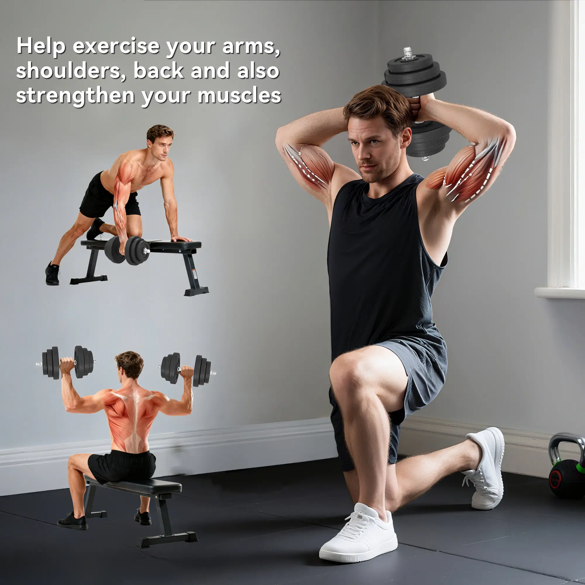 Adjustable 2 x 44lbs Dumbbell Set, Fitness Training, Black - Image 7