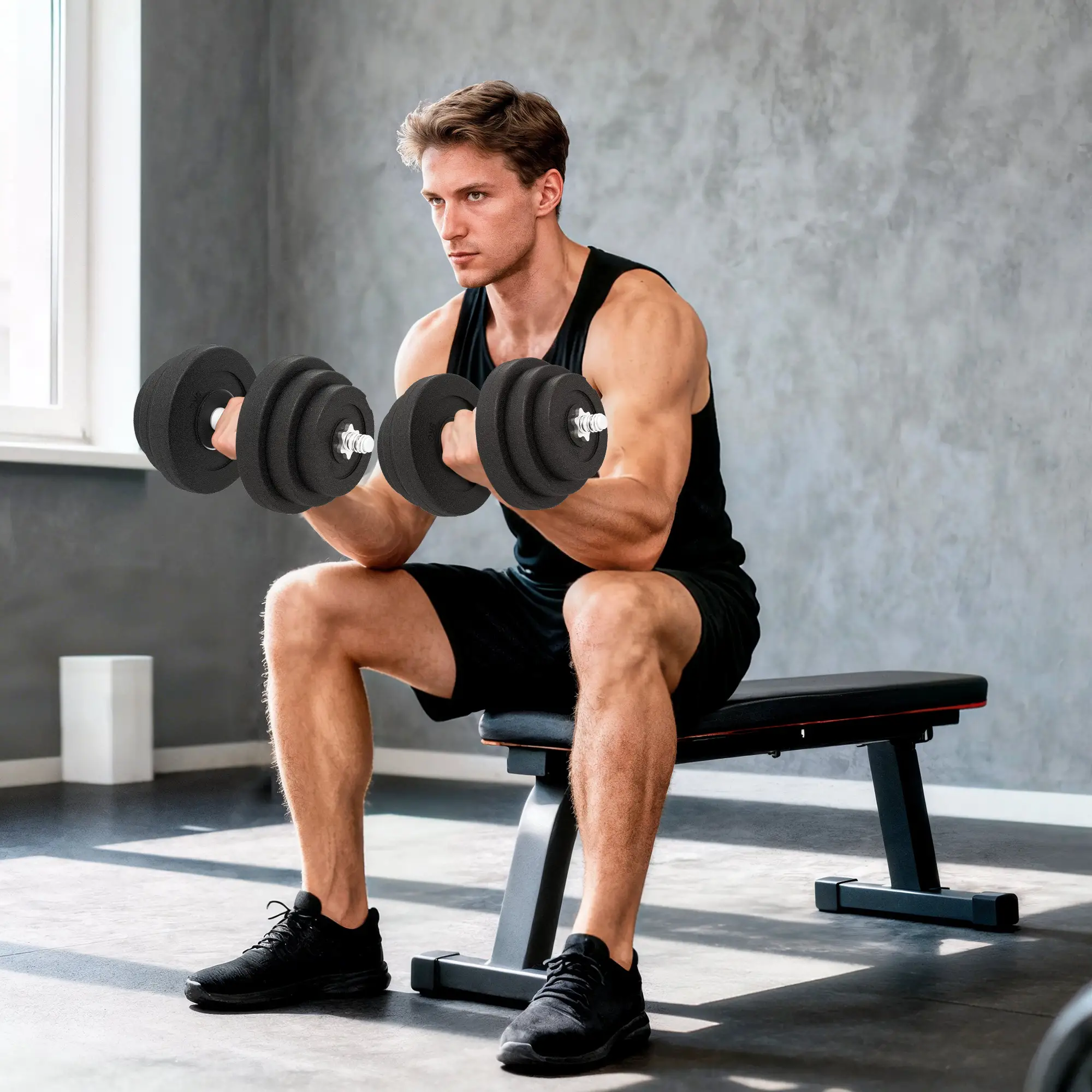 Adjustable 2 x 44lbs Dumbbell Set, Fitness Training, Black - Image 8