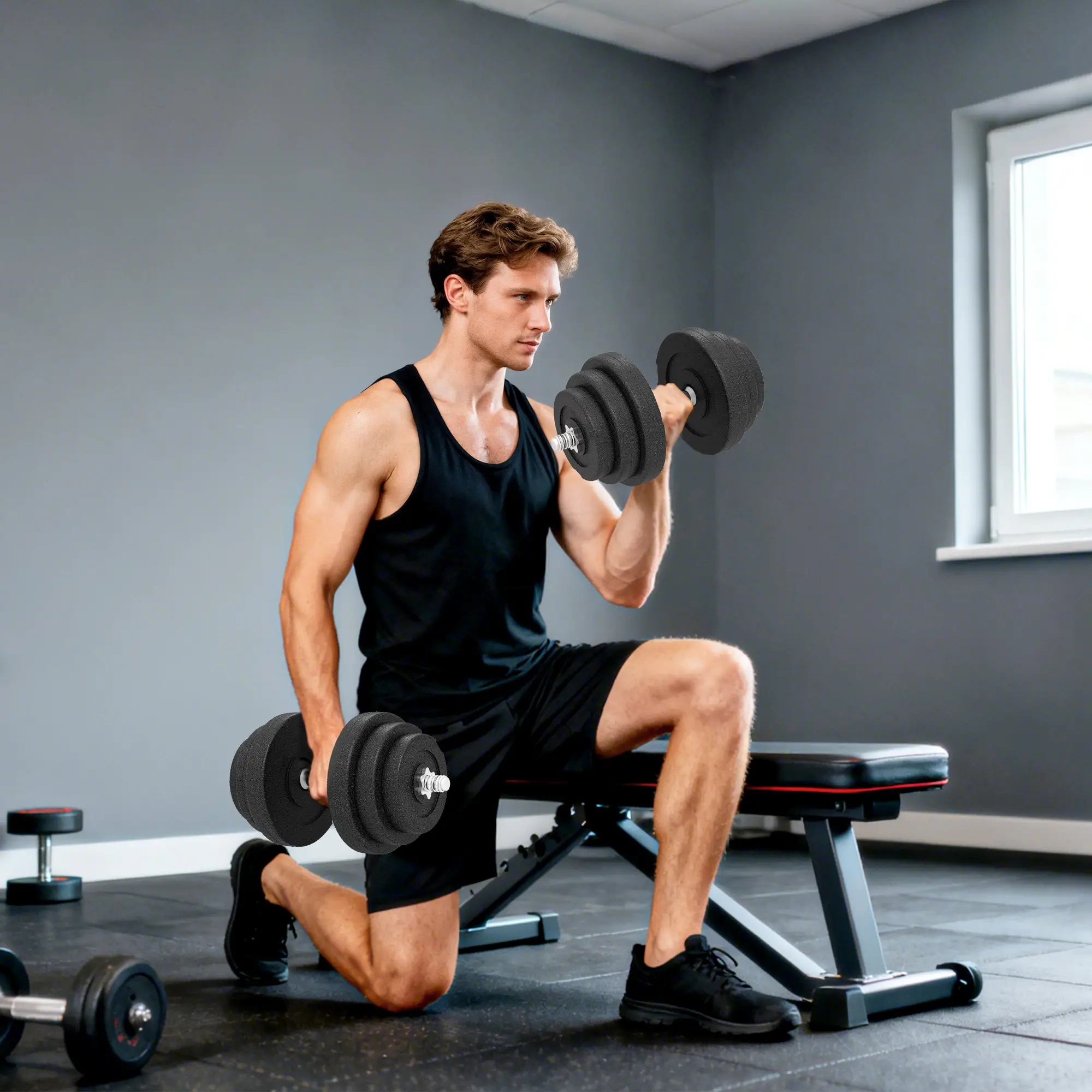 Adjustable 2 x 44lbs Dumbbell Set, Fitness Training, Black - Image 9