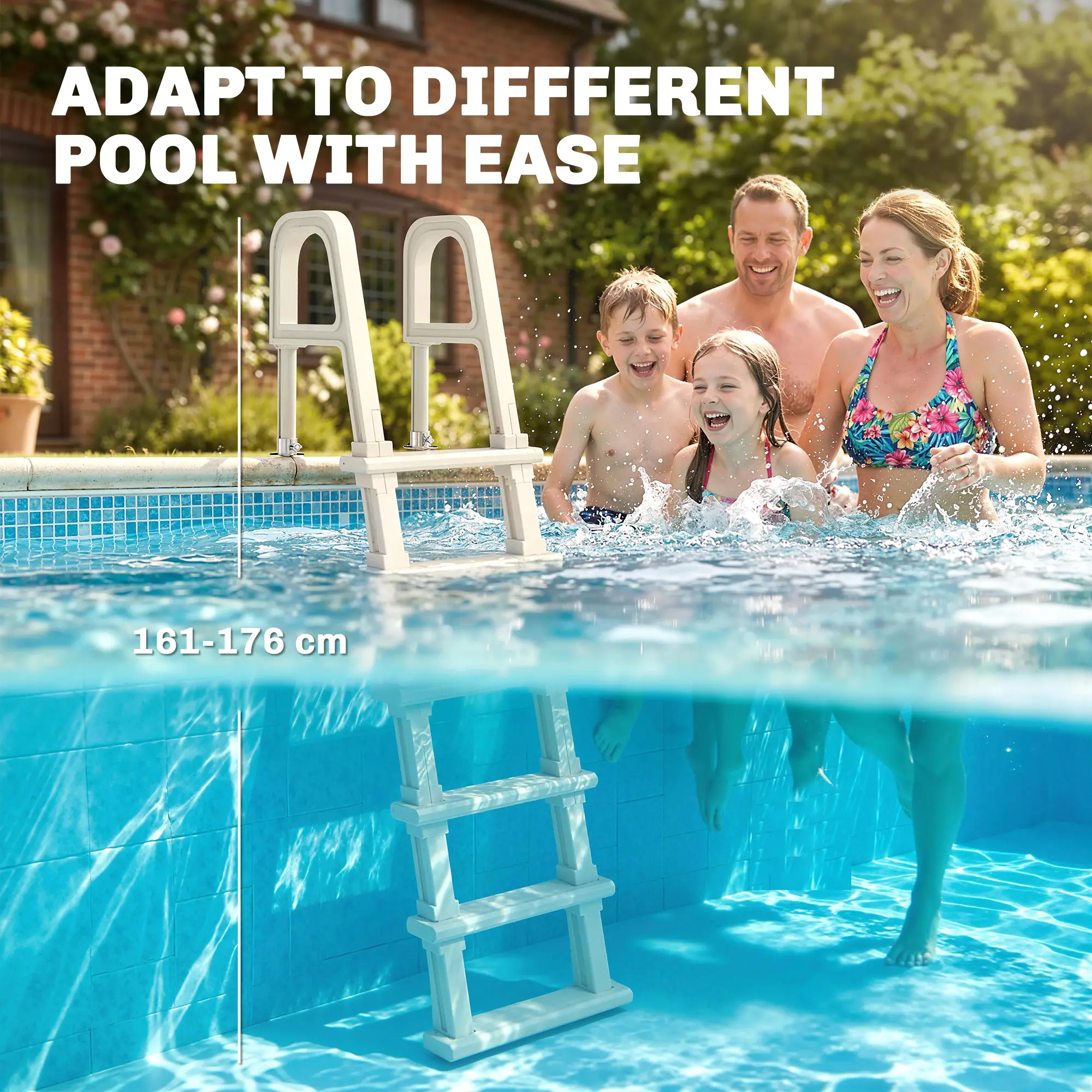 Adjustable 5-Step Pool Ladder, 63.4"-69.3", Non-Slip Steps, 300 lb Capacity - Image 4