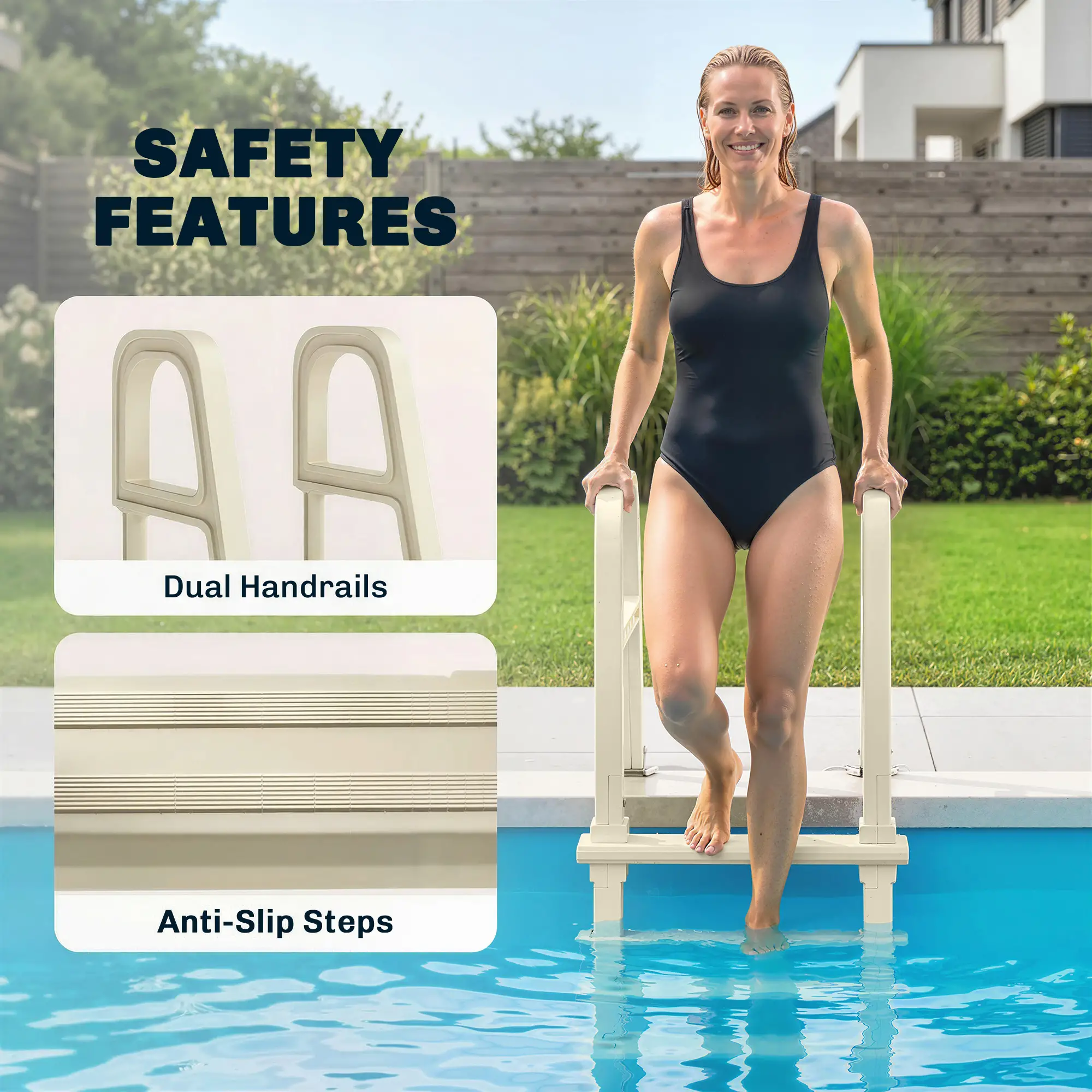 Adjustable 5-Step Pool Ladder, 63.4"-69.3", Non-Slip Steps, 300 lb Capacity - Image 5