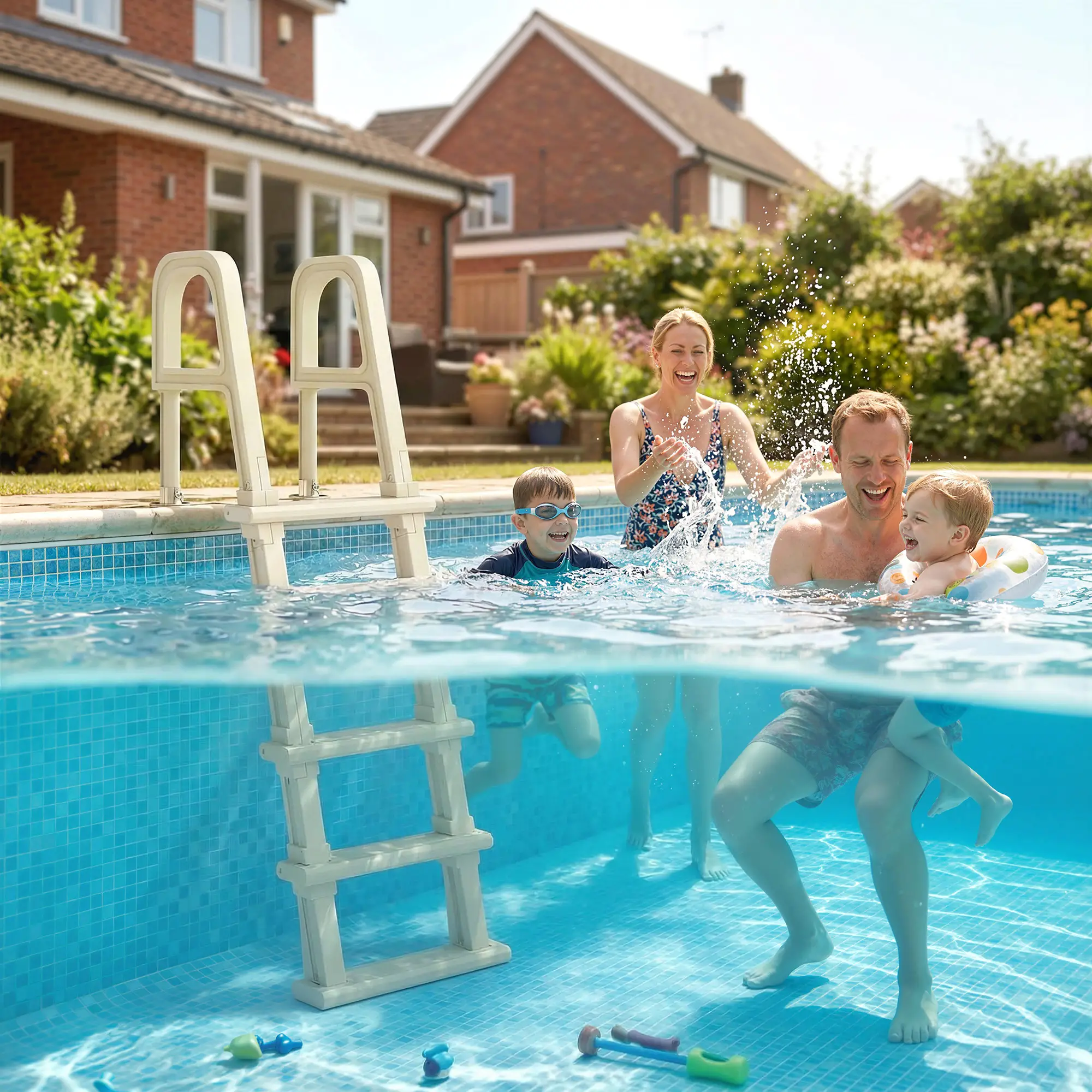 Adjustable 5-Step Pool Ladder, 63.4"-69.3", Non-Slip Steps, 300 lb Capacity - Image 9