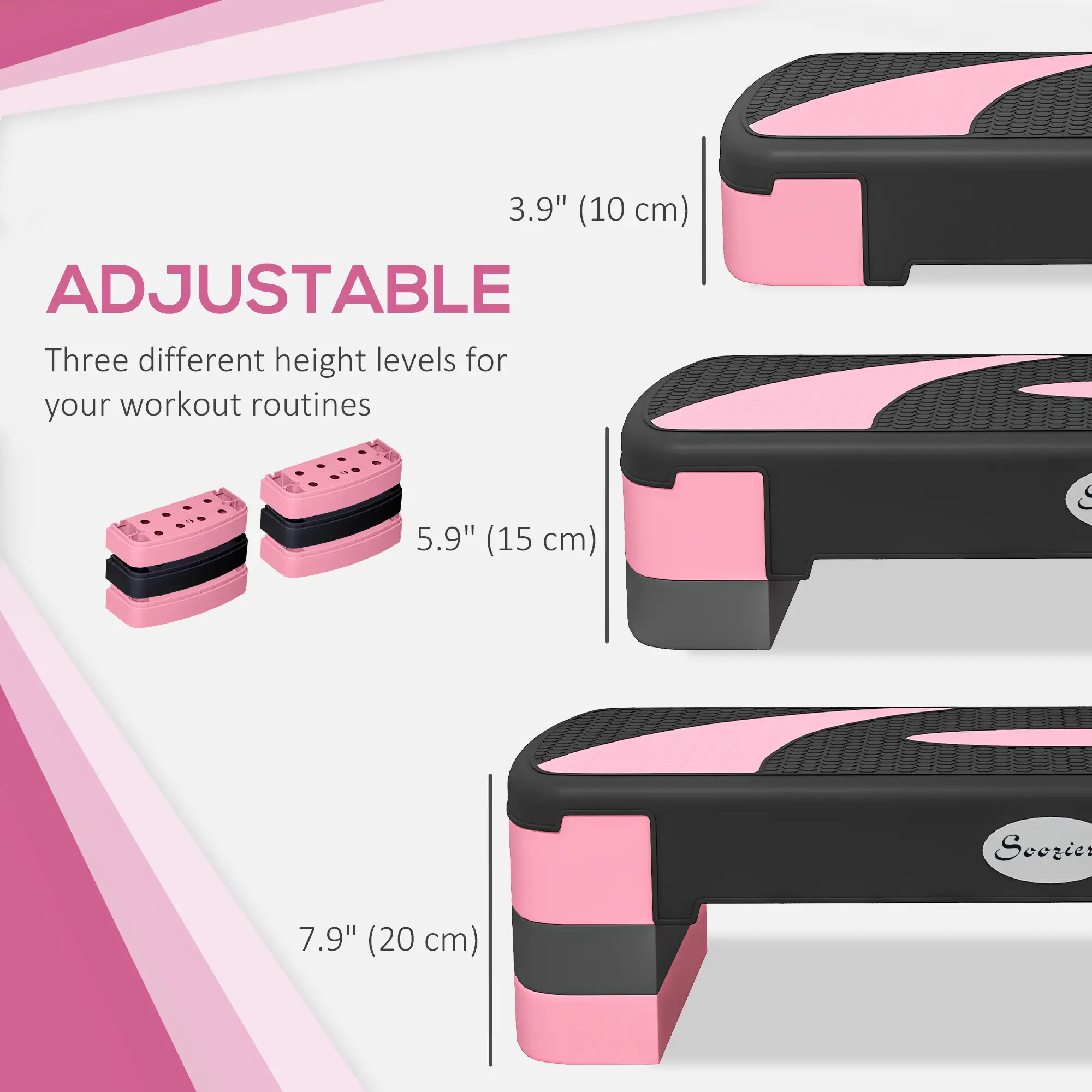 Adjustable Aerobic Stepper, Exercise Platform, 4"-6"-8", Pink - Image 4