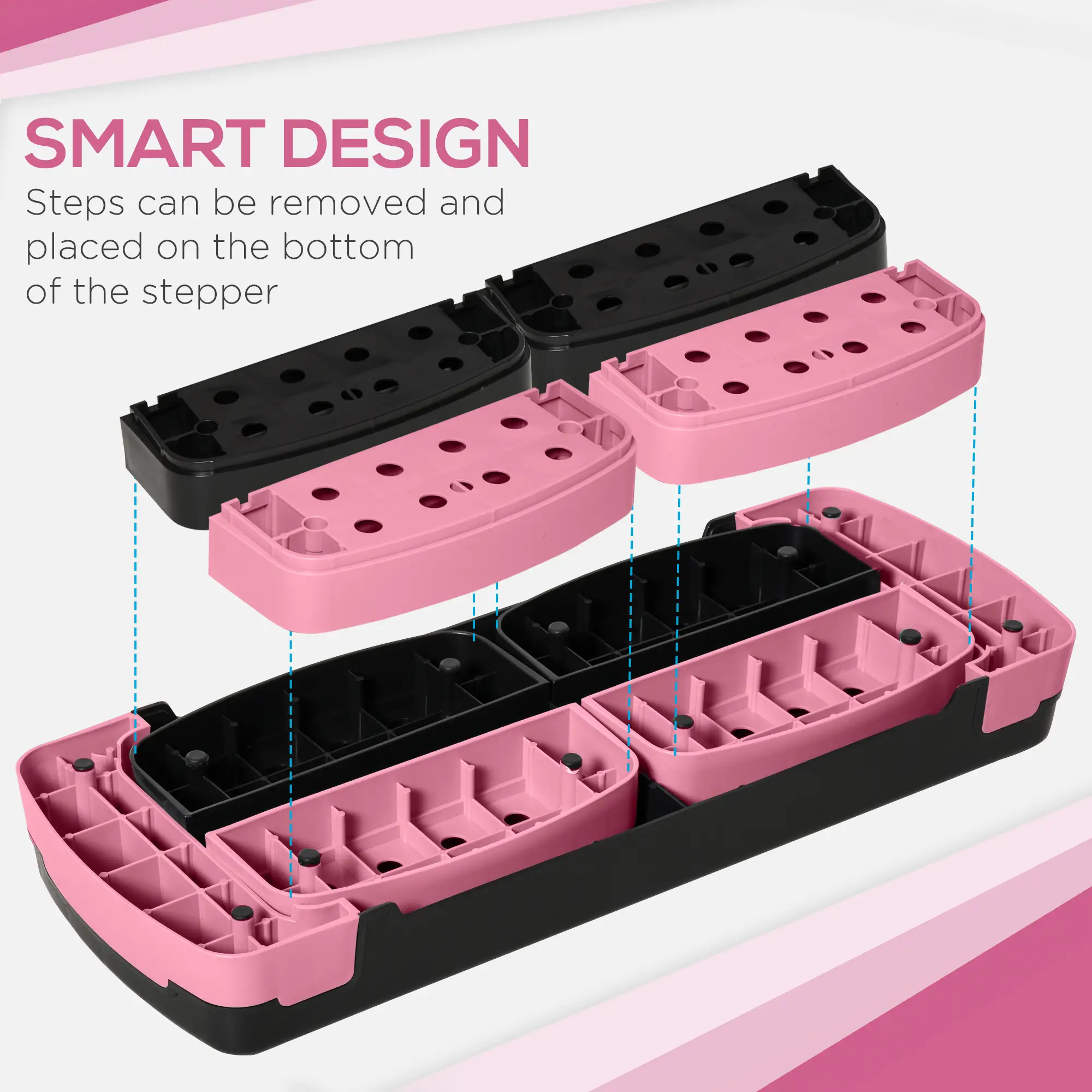 Adjustable Aerobic Stepper, Exercise Platform, 4"-6"-8", Pink - Image 5