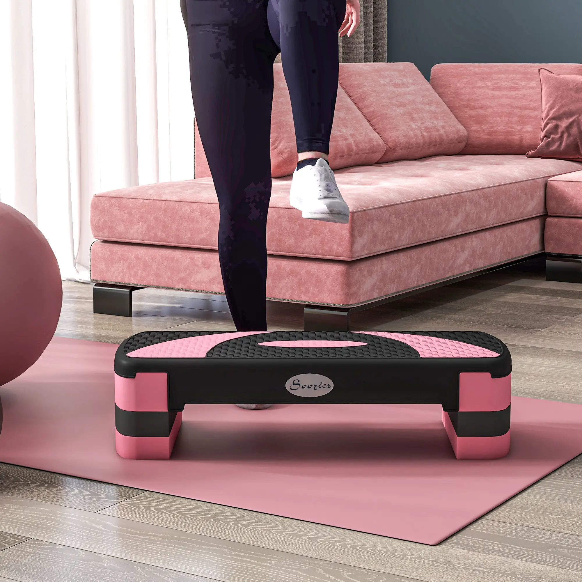 Adjustable Aerobic Stepper, Exercise Platform, 4"-6"-8", Pink - Image 7