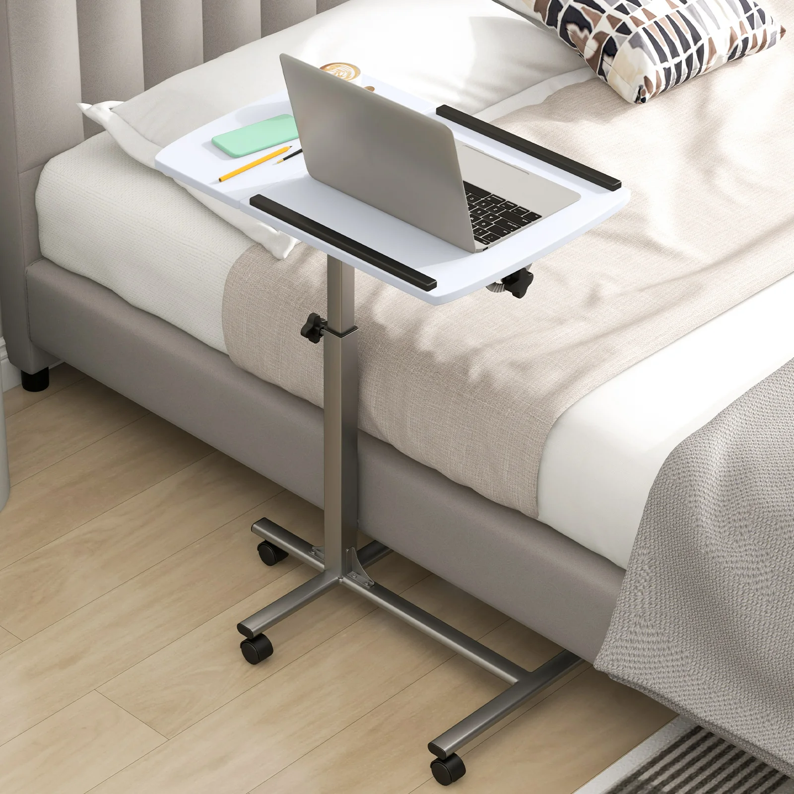Adjustable Angle Height Rolling Laptop Table, White - Image 2