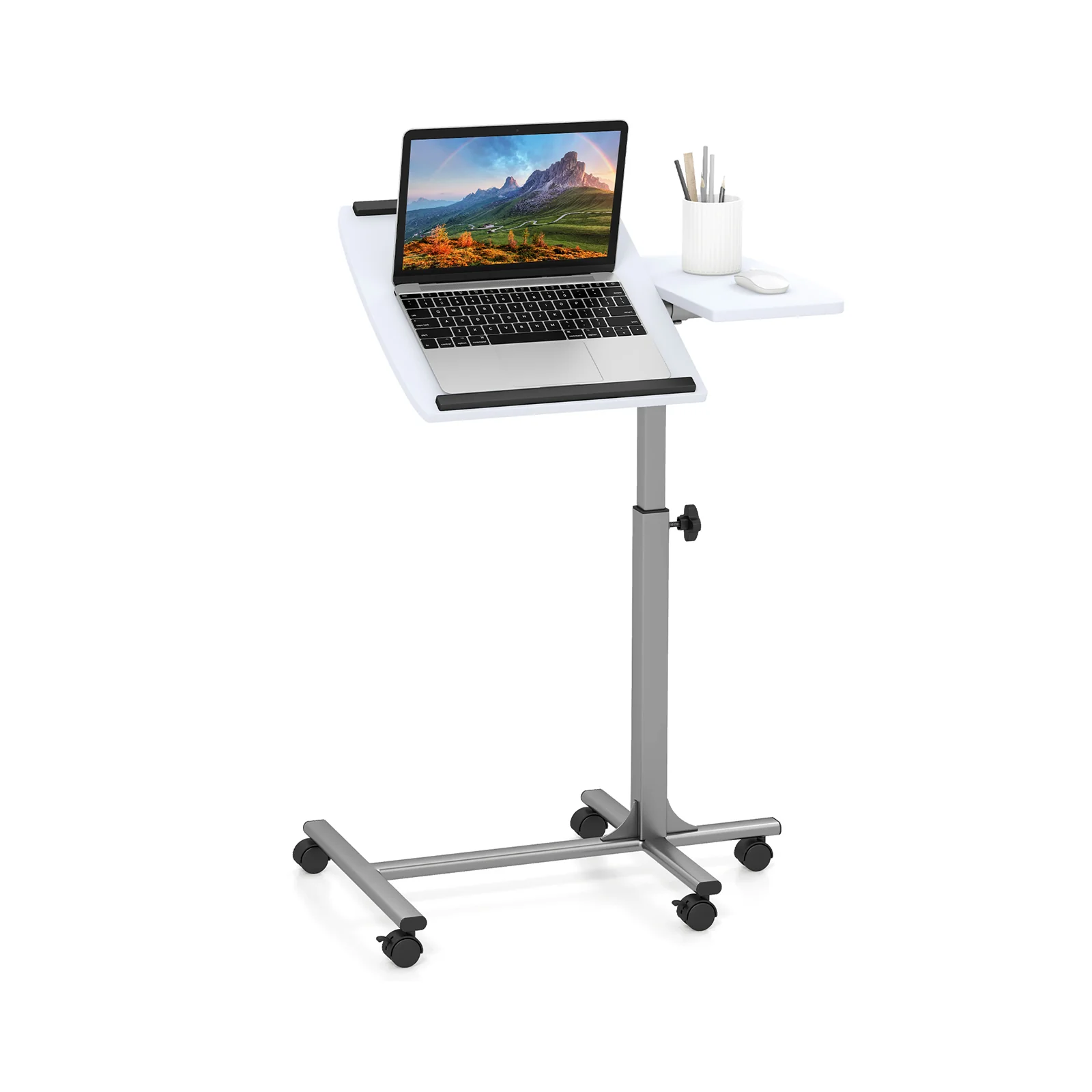 Adjustable Angle Height Rolling Laptop Table, White - Image 5