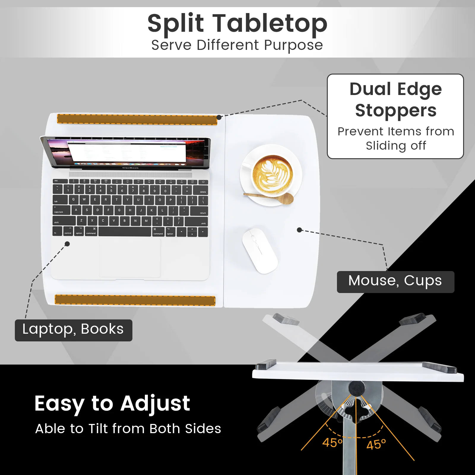 Adjustable Angle Height Rolling Laptop Table, White - Image 9