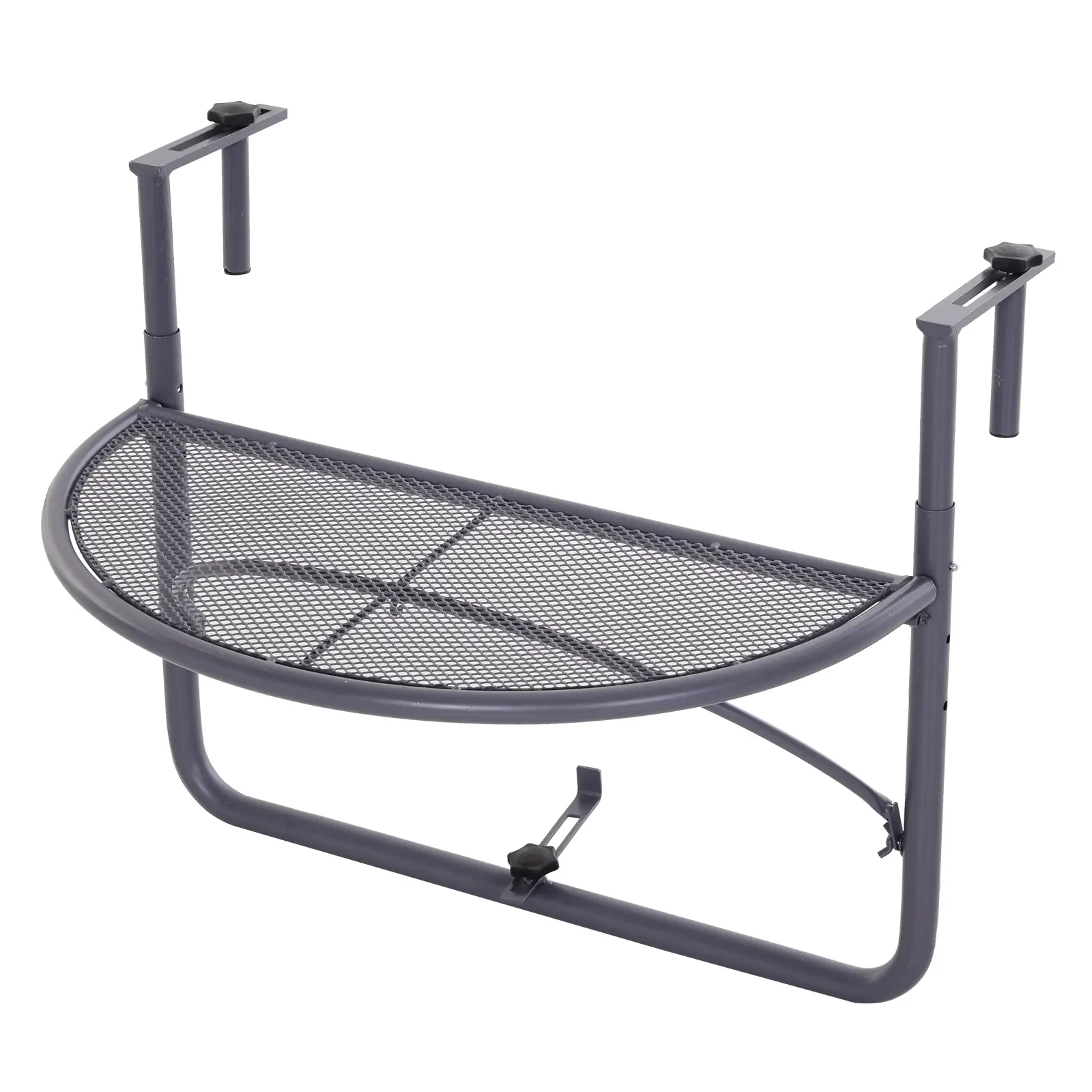 Adjustable Balcony Hanging Table, Metal Wall Desk, Outdoor Flower Stand, Half Round, Grey - Image 11