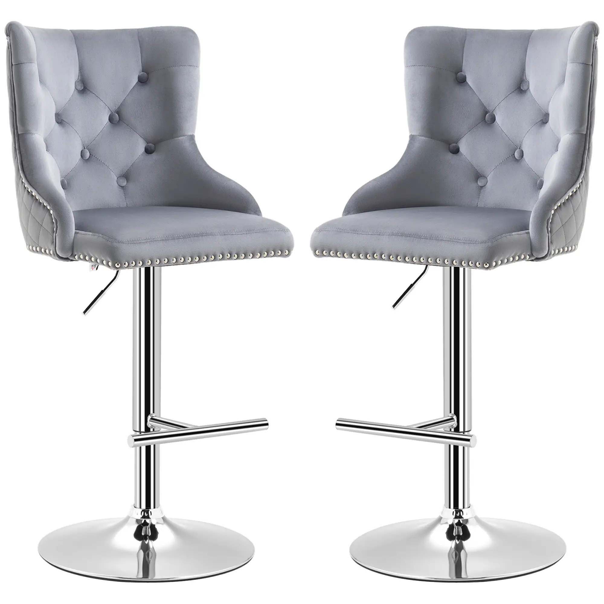 Adjustable Bar Stools Set of 2, Swivel Velvet, Counter Height, Grey - Image 10