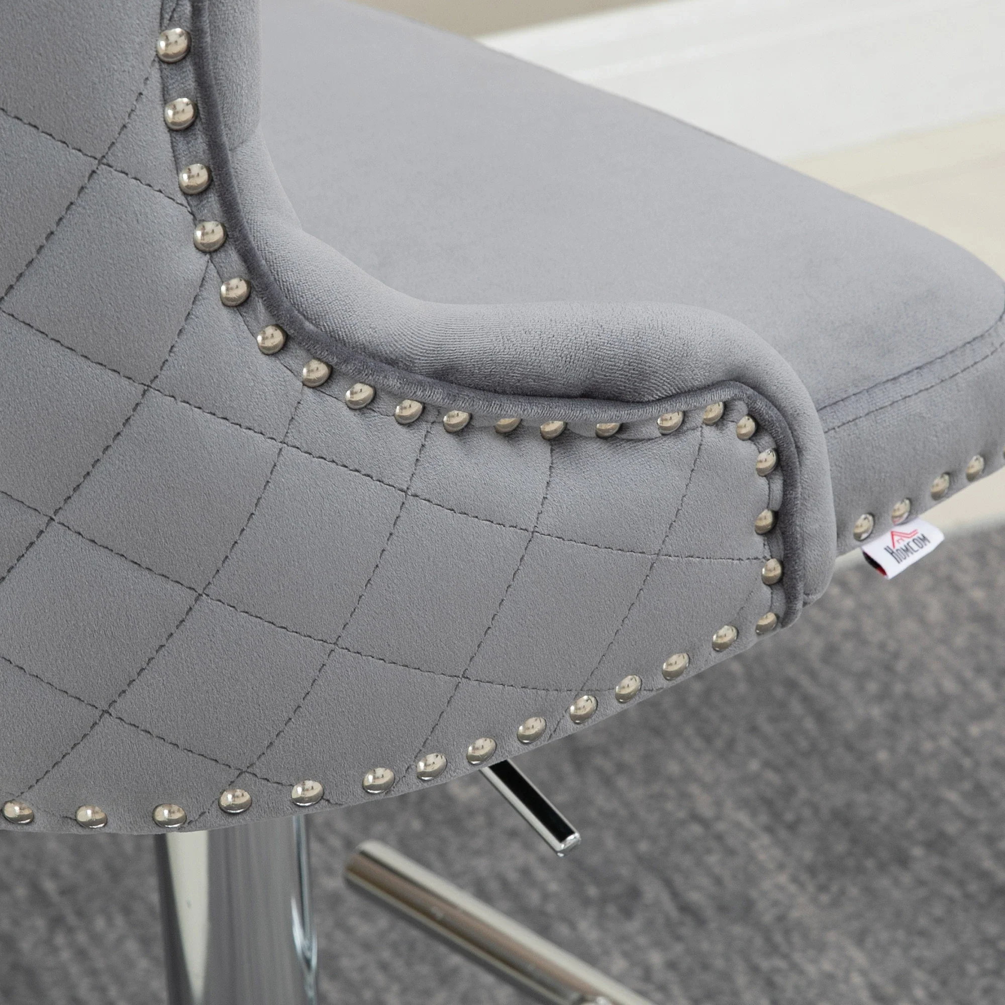 Adjustable Bar Stools Set of 2, Swivel Velvet, Counter Height, Grey - Image 9