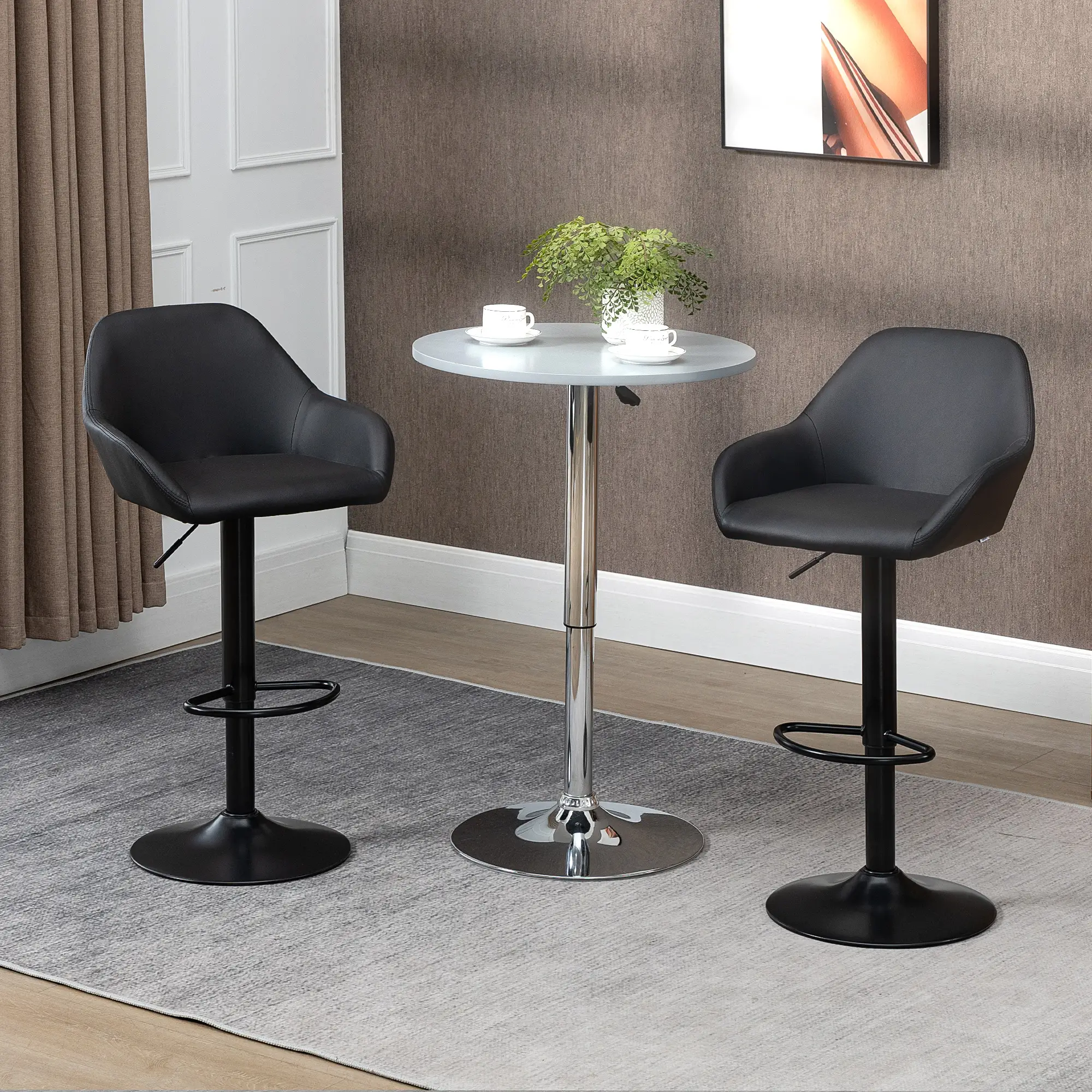 Adjustable Bar Stools Set of 2, Swivel with Footrest, PU Leather, Black - Image 8