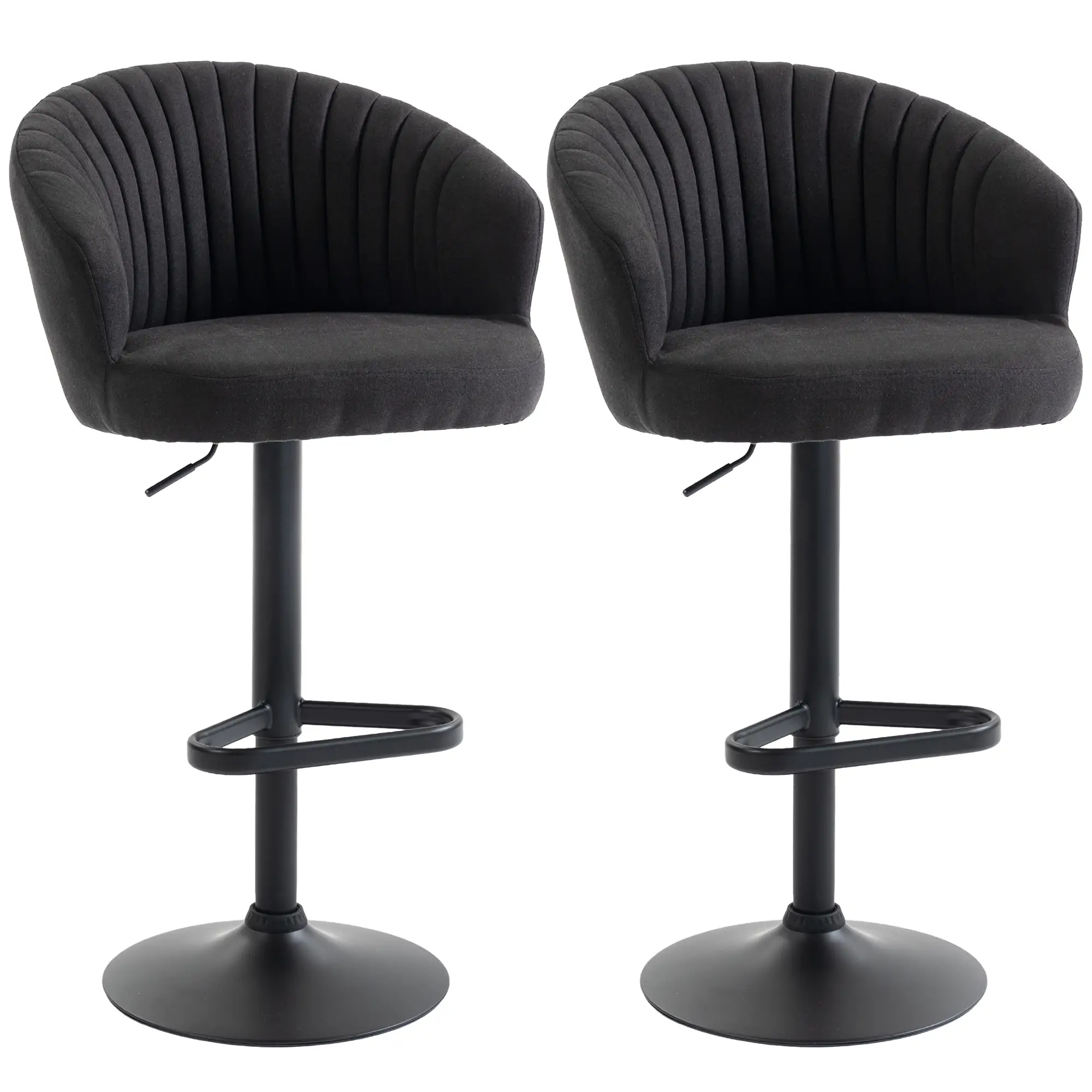 Adjustable Bar Stools Set of 2, Upholstered Kitchen Stools, Steel Frame, Black