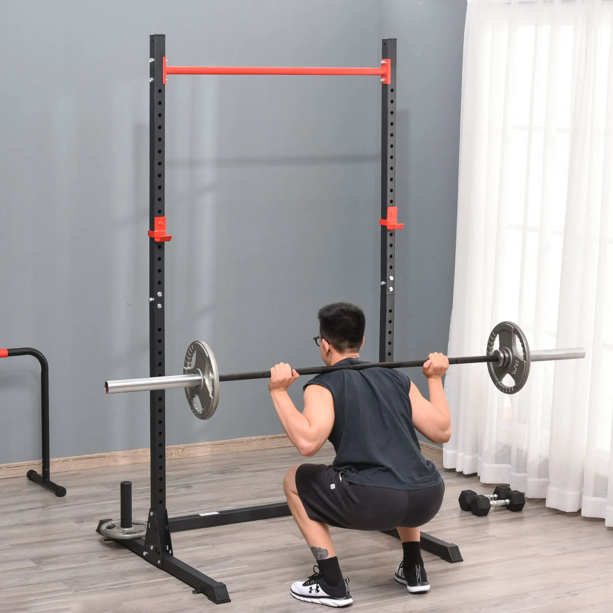 Adjustable Barbell Power Rack, Squat Stand, Strength Training, Home Gym, Black - Image 2
