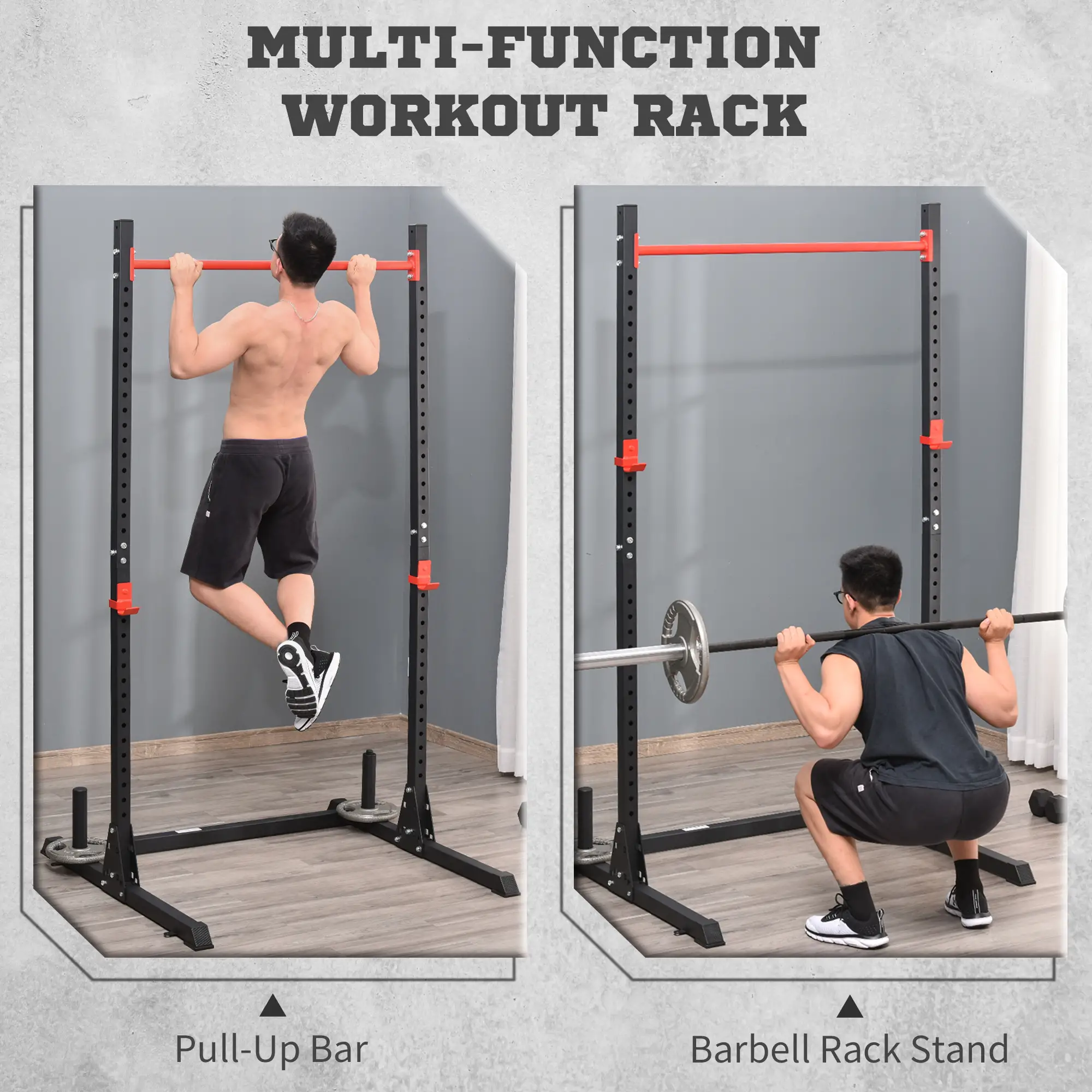 Adjustable Barbell Power Rack, Squat Stand, Strength Training, Home Gym, Black - Image 4