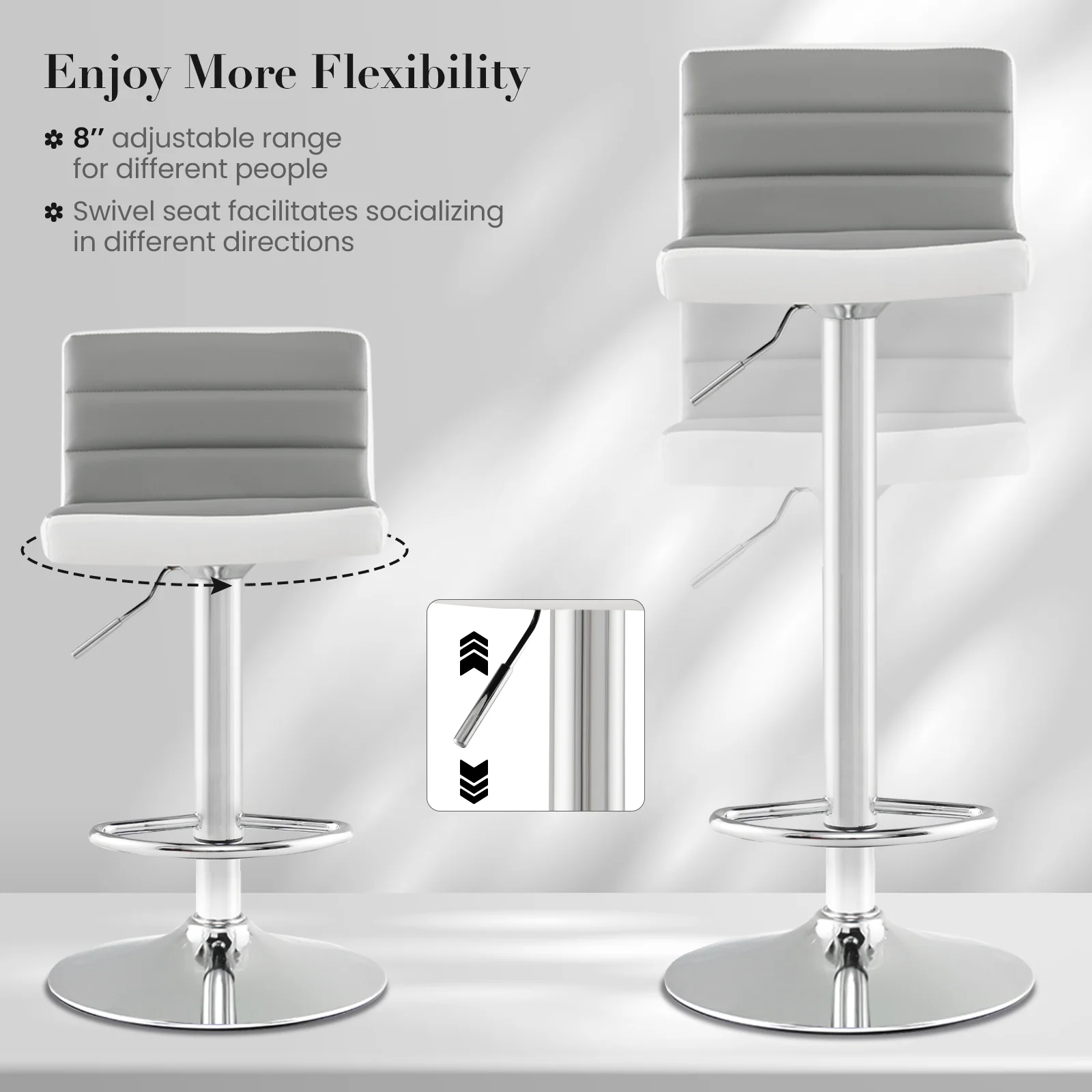 Adjustable Barstool Set, 2 Pack, PU Leather, Gray - Image 10