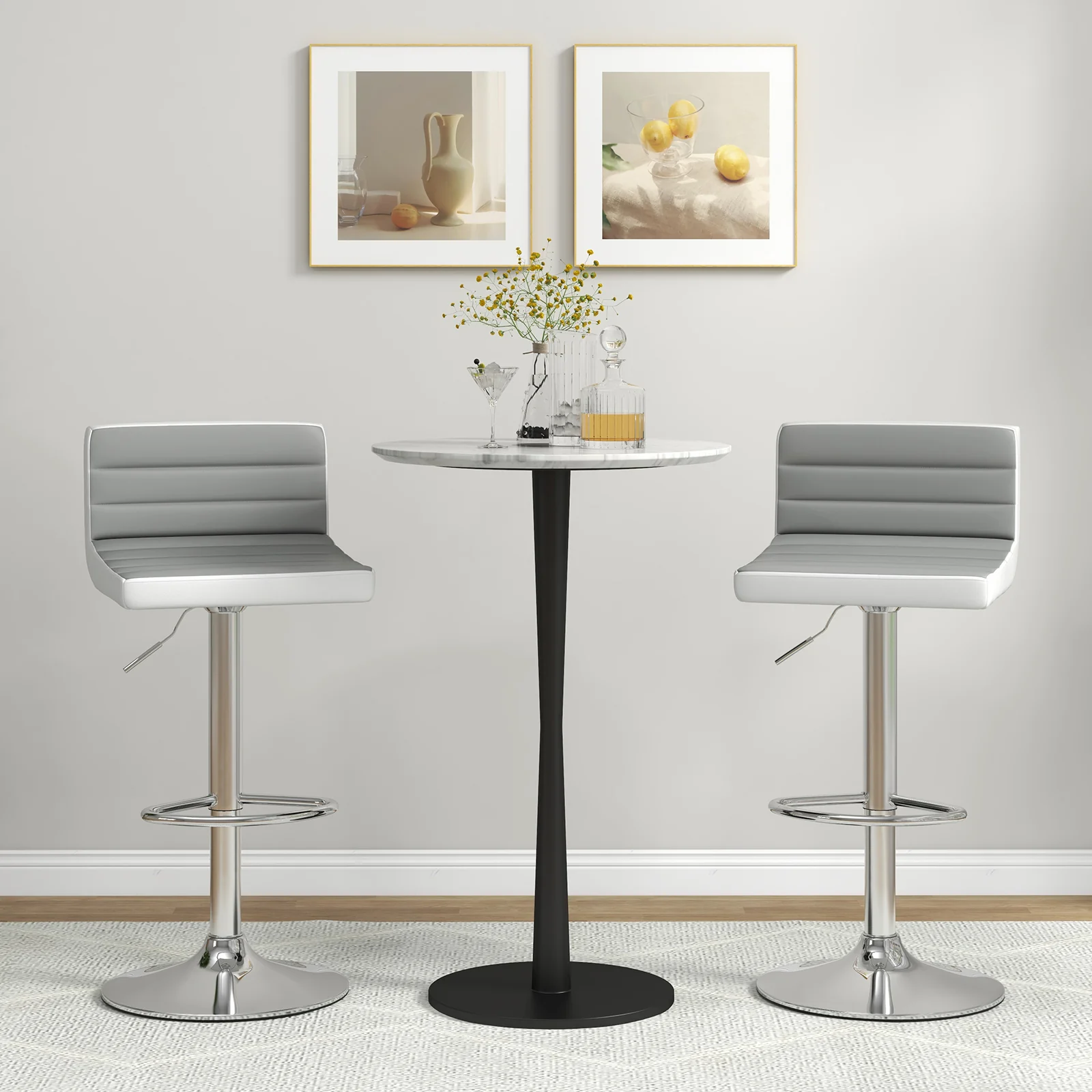 Adjustable Barstool Set, 2 Pack, PU Leather, Gray - Image 2