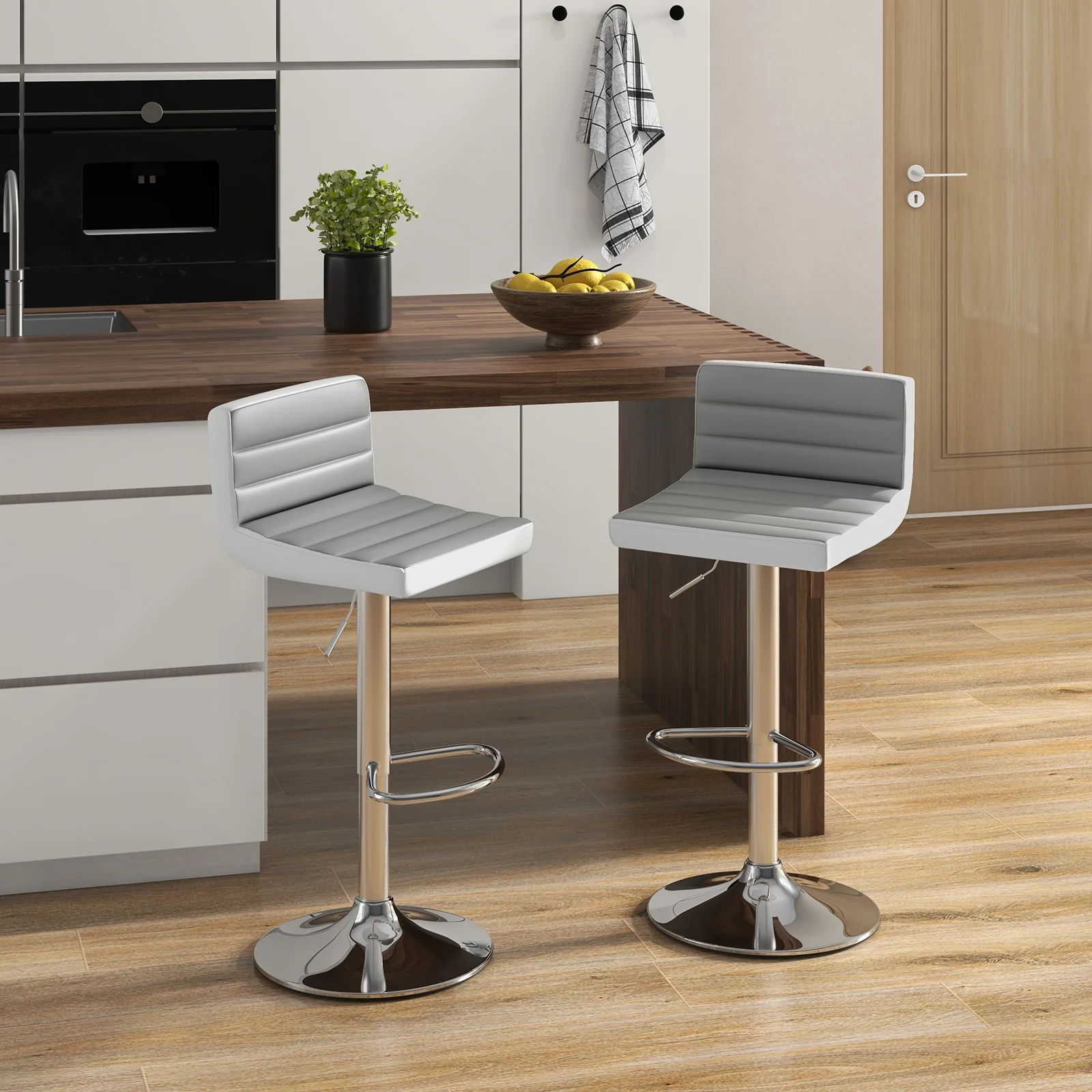 Adjustable Barstool Set, 2 Pack, PU Leather, Gray - Image 3