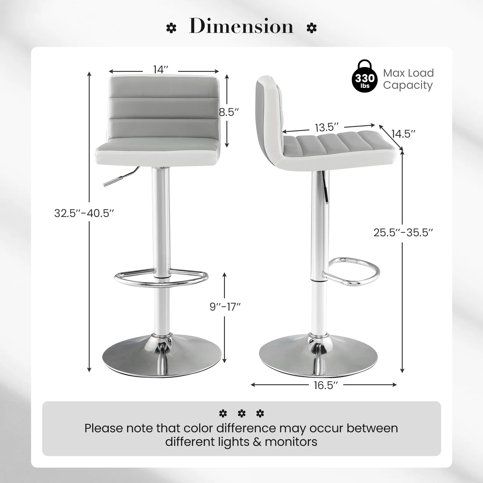 Adjustable Barstool Set, 2 Pack, PU Leather, Gray - Image 6
