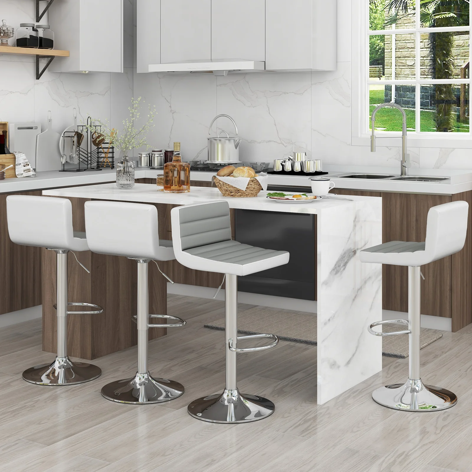 Adjustable Barstool Set, 2 Pack, PU Leather, Gray - Image 7