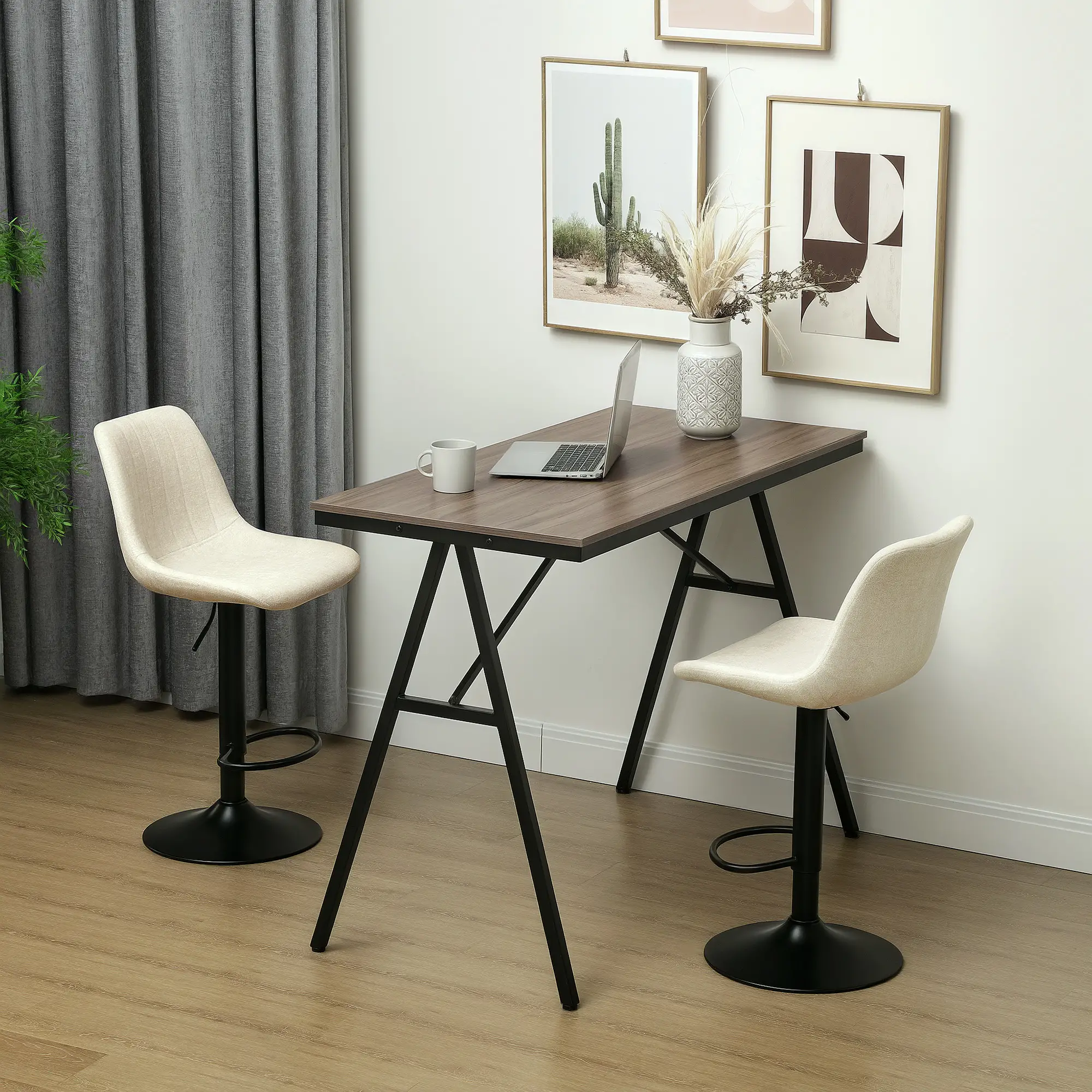 Adjustable Barstools Set of 2, Swivel with Back, Footrest, Beige - Image 2