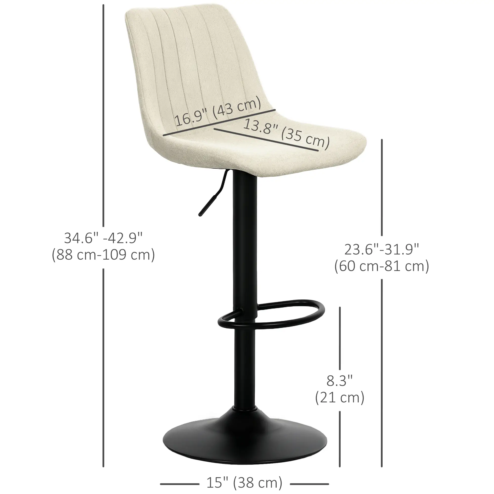 Adjustable Barstools Set of 2, Swivel with Back, Footrest, Beige - Image 3