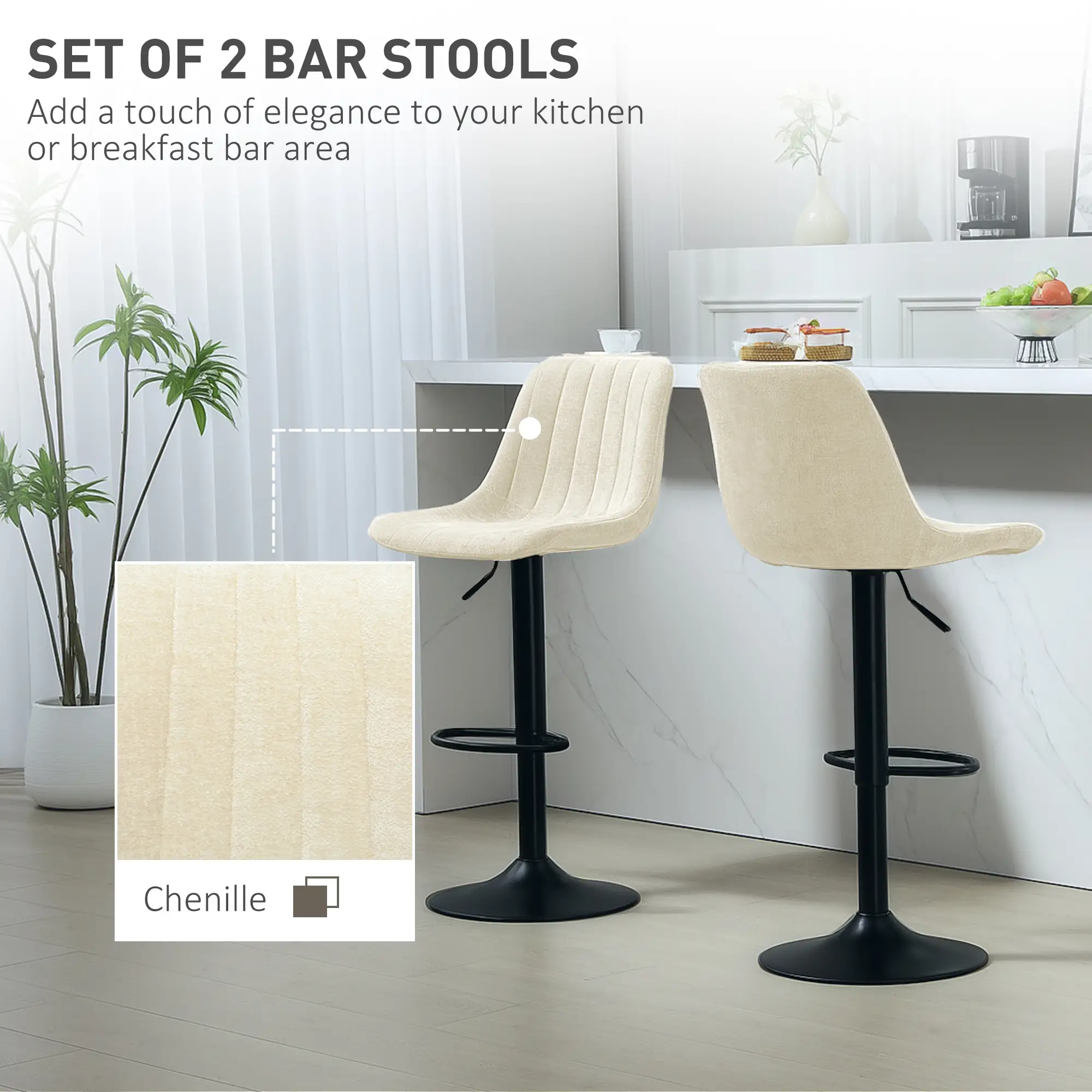 Adjustable Barstools Set of 2, Swivel with Back, Footrest, Beige - Image 4